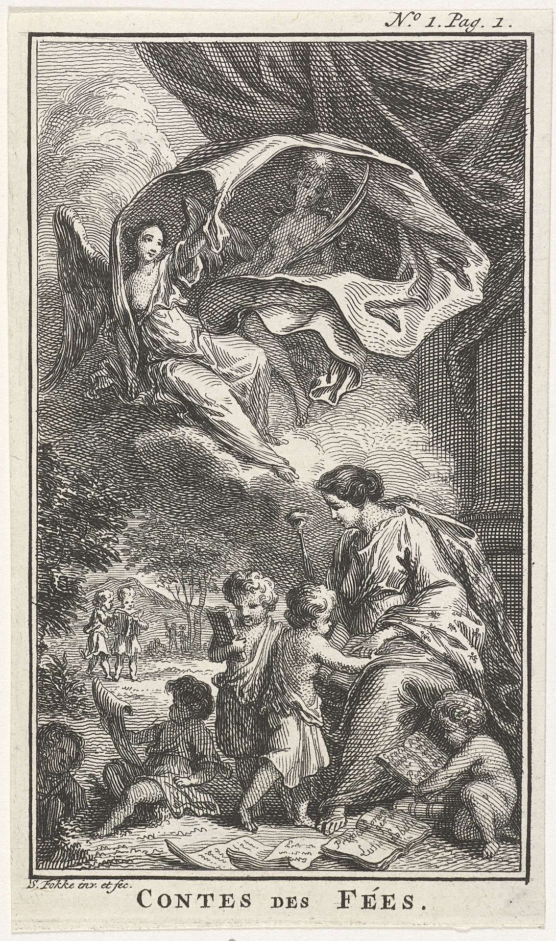 Personificatie van Arbeid en Vlijt omringd door lezende putti by Simon Fokke