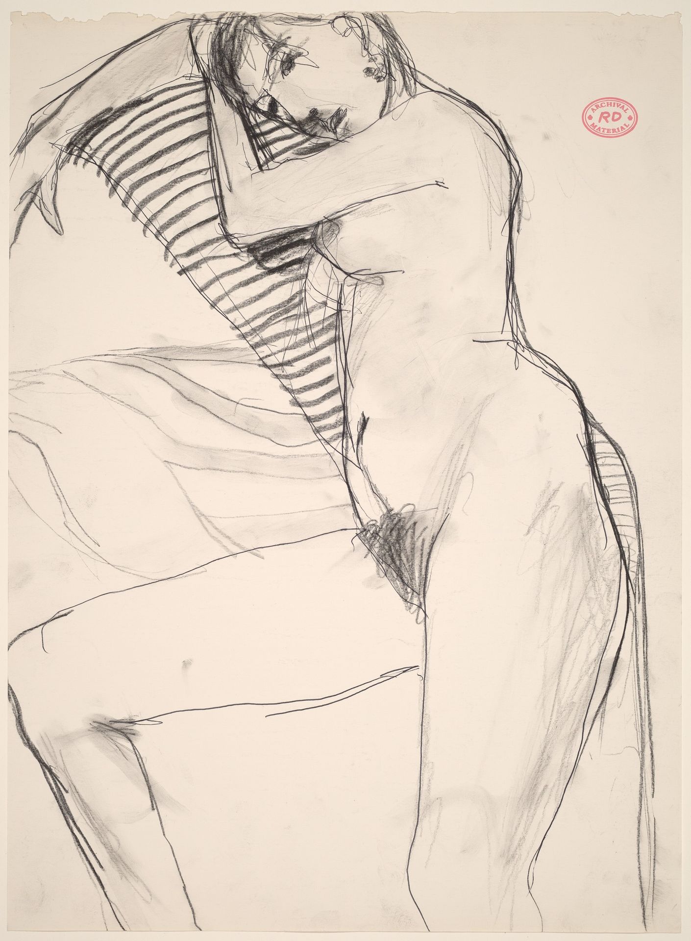 Untitled [female nude with striped bedding] by Richard Diebenkorn