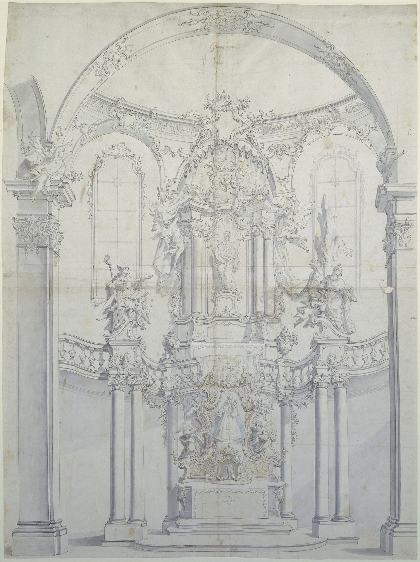 Altarentwurf hinter Säulenbogen (Hochaltar in Andechs) by Johann Baptist Zimmermann