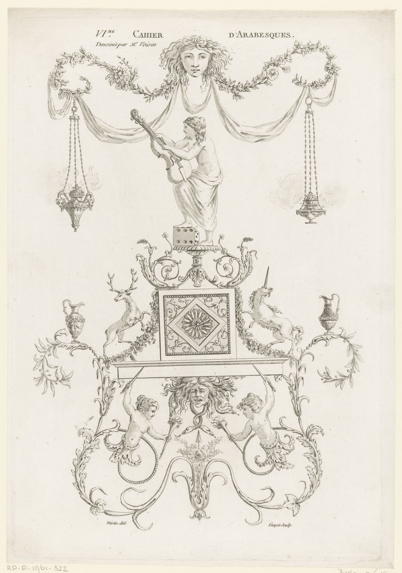 Arabesken en vrouw met snaarinstrument by Laurent Guyot