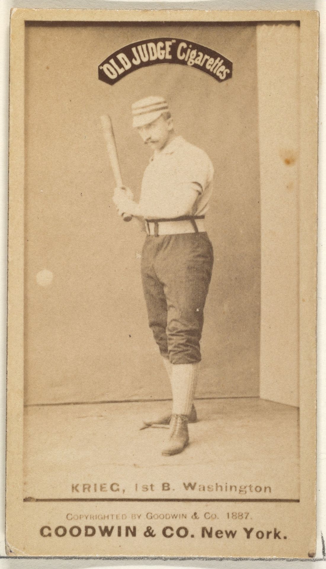 William "Bill" Frederick Krieg, 1st Base, Washington Nationals, from the Old Judge series (N172) for Old Judge Cigarettes by Goodwin & Company