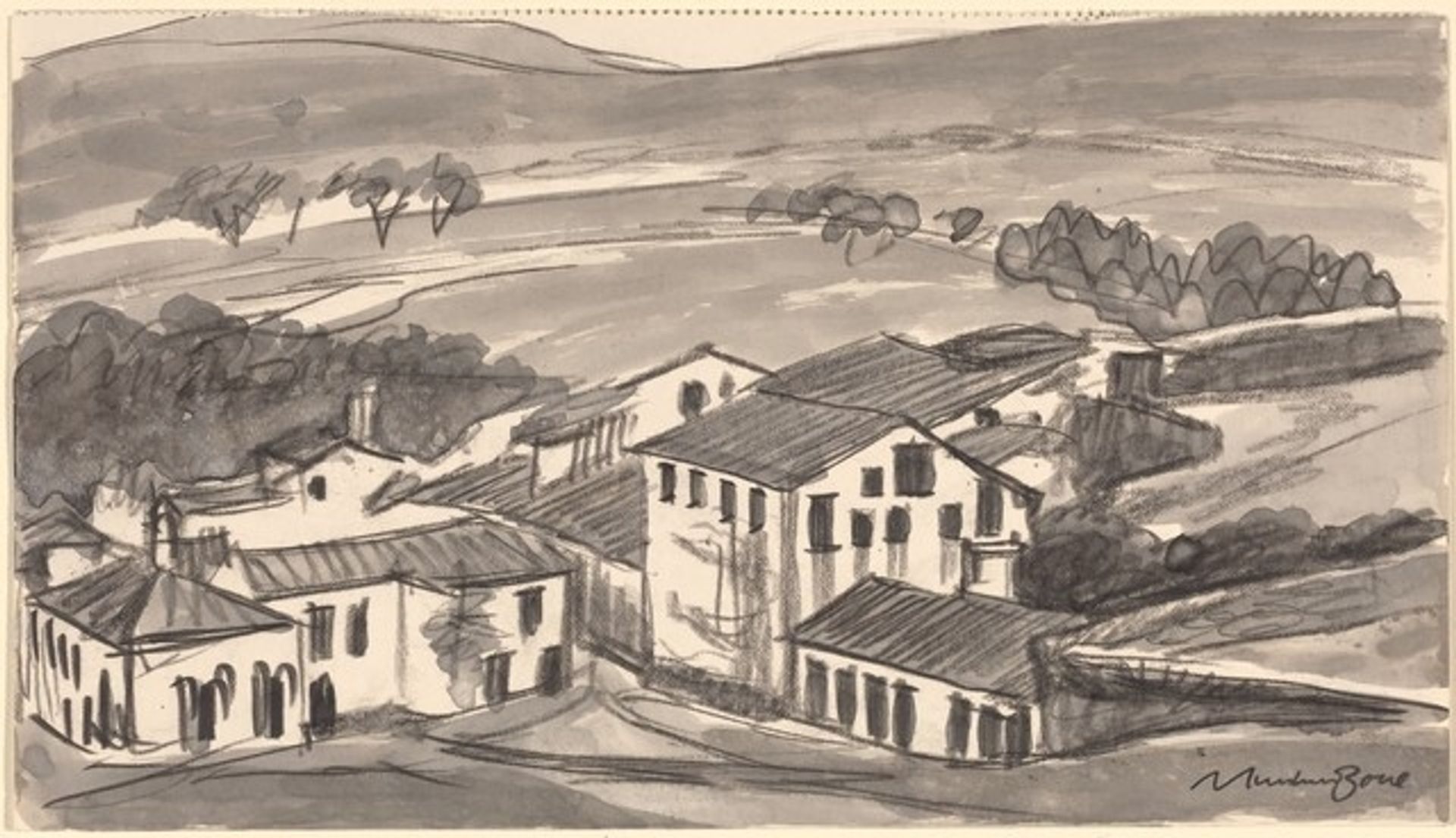 Houses at Santiago by Muirhead Bone