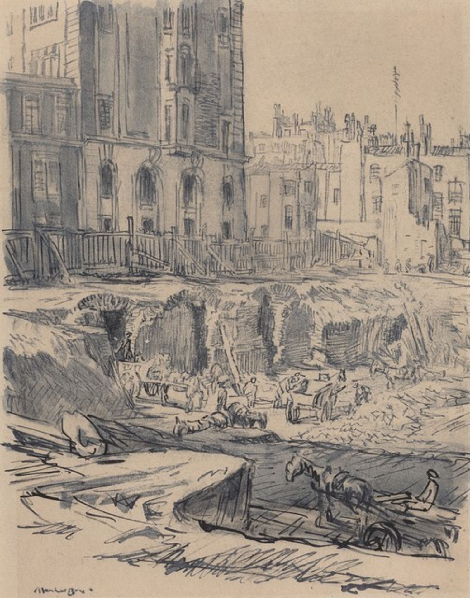Excavating for Central Hall, Westminster by Muirhead Bone