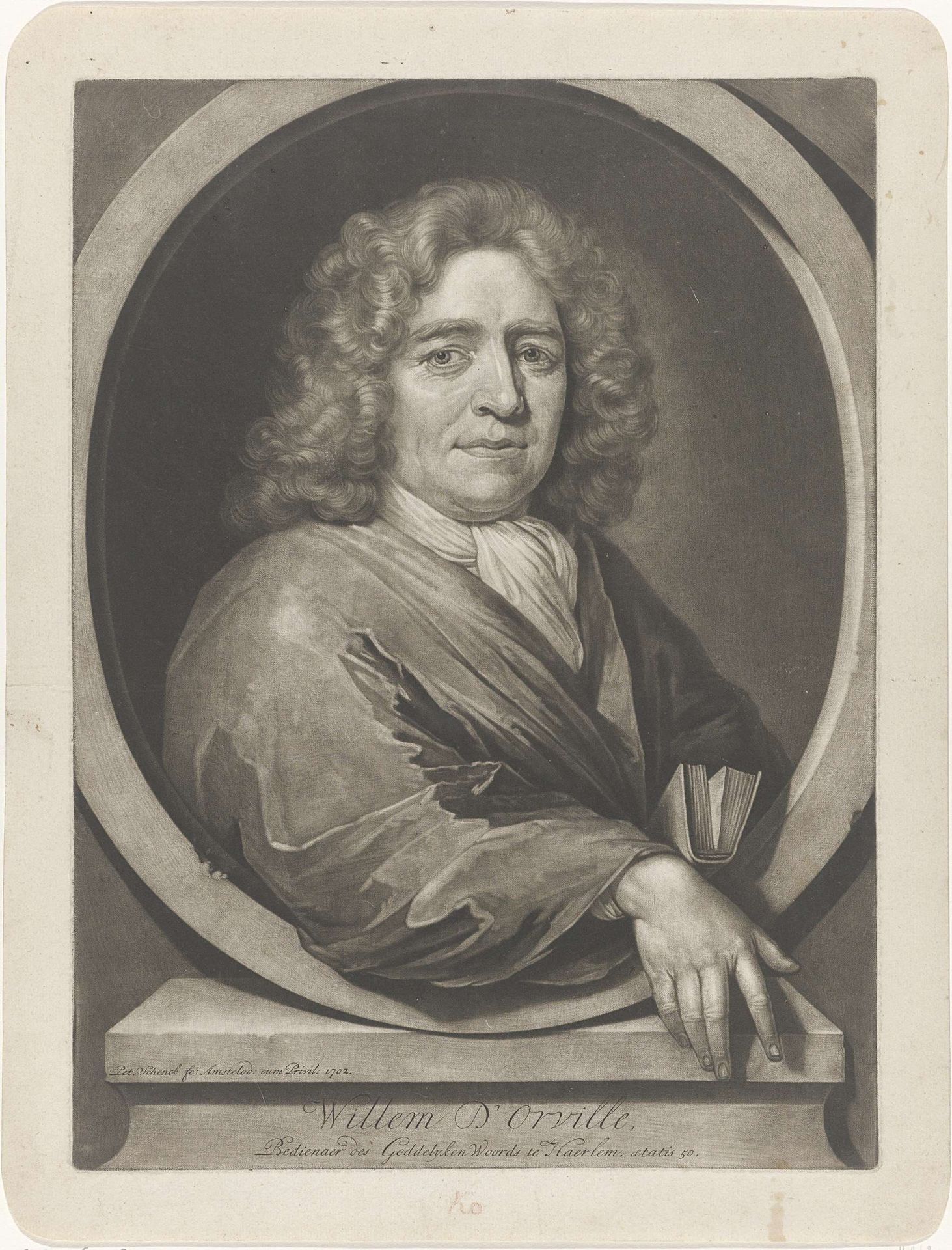 Portret van de predikant en dichter Willem d'Orville by Pieter Schenk