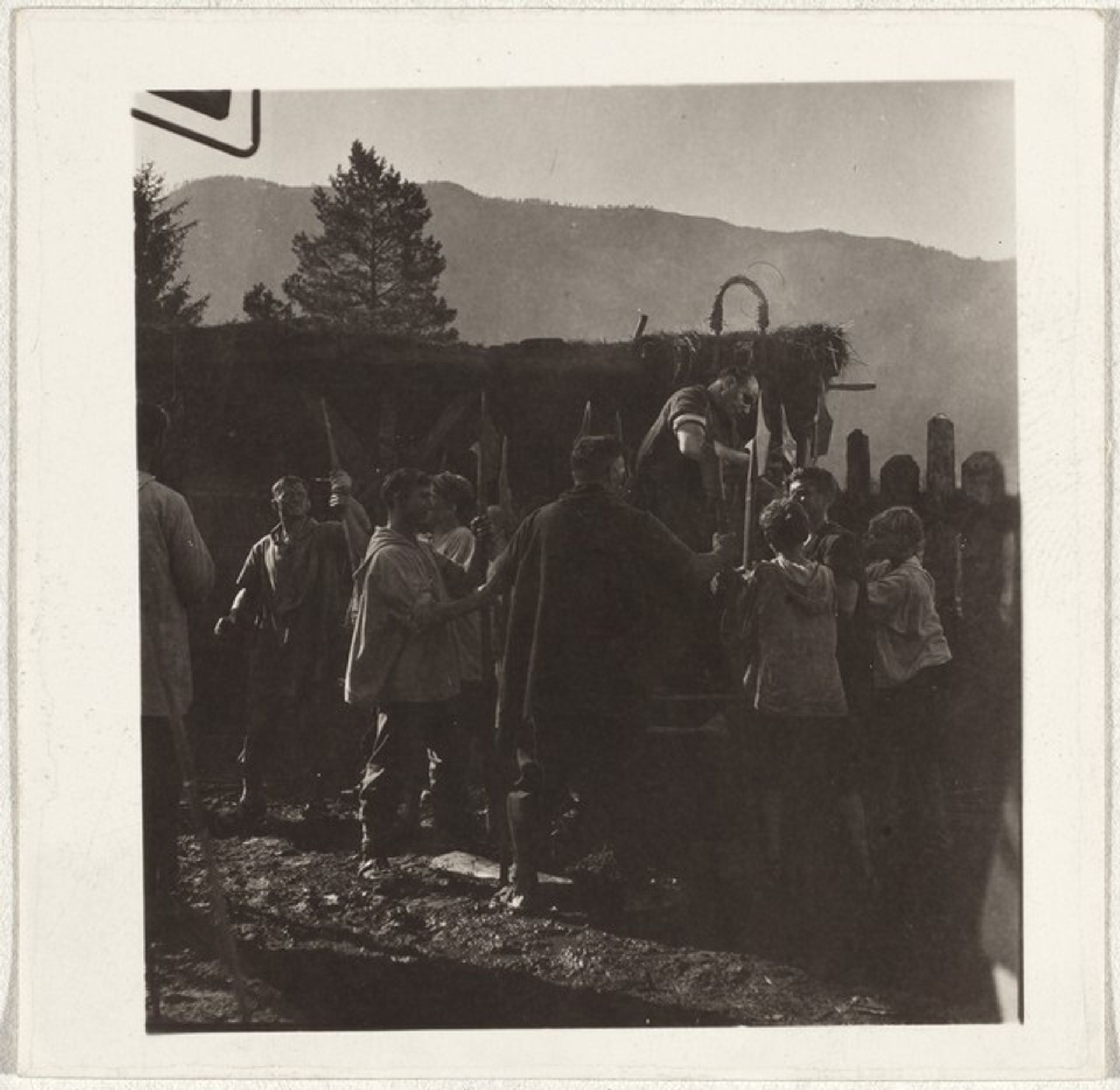 Actors pushing cart--Filming "Landammann Stauffacher" by Robert Frank