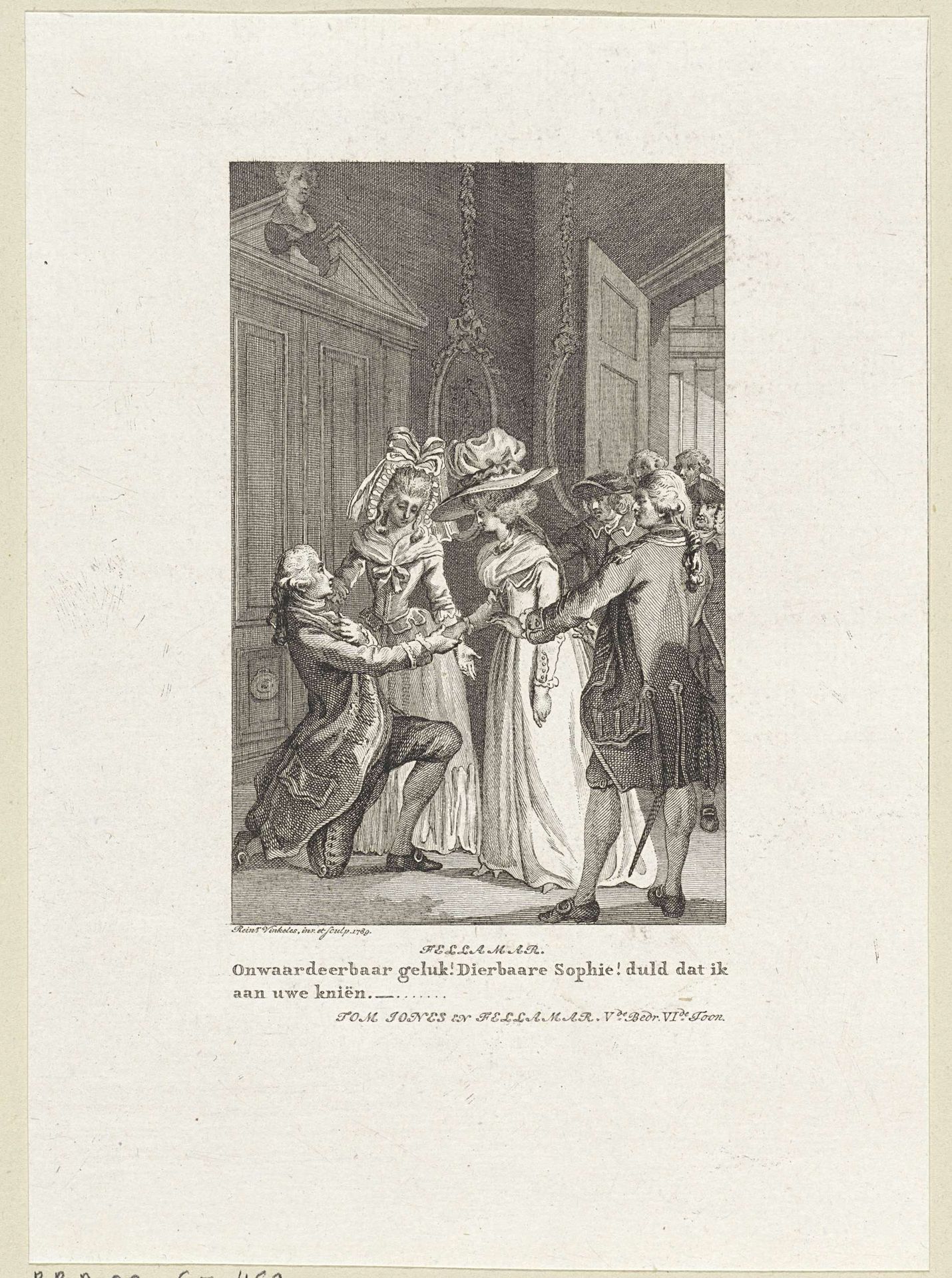 Man knielt voor een dame, genaamd Sophie by Reinier Vinkeles