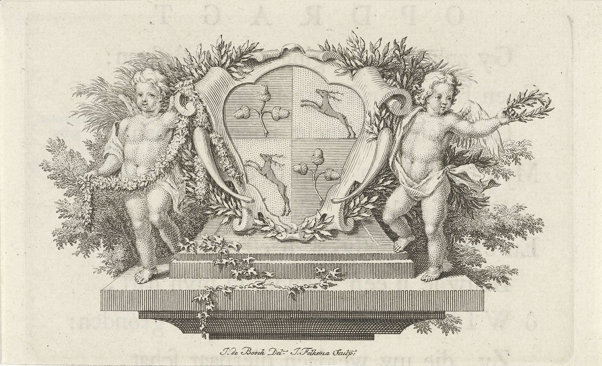 Wapenschild geflankeerd door putti by Jacob Folkema