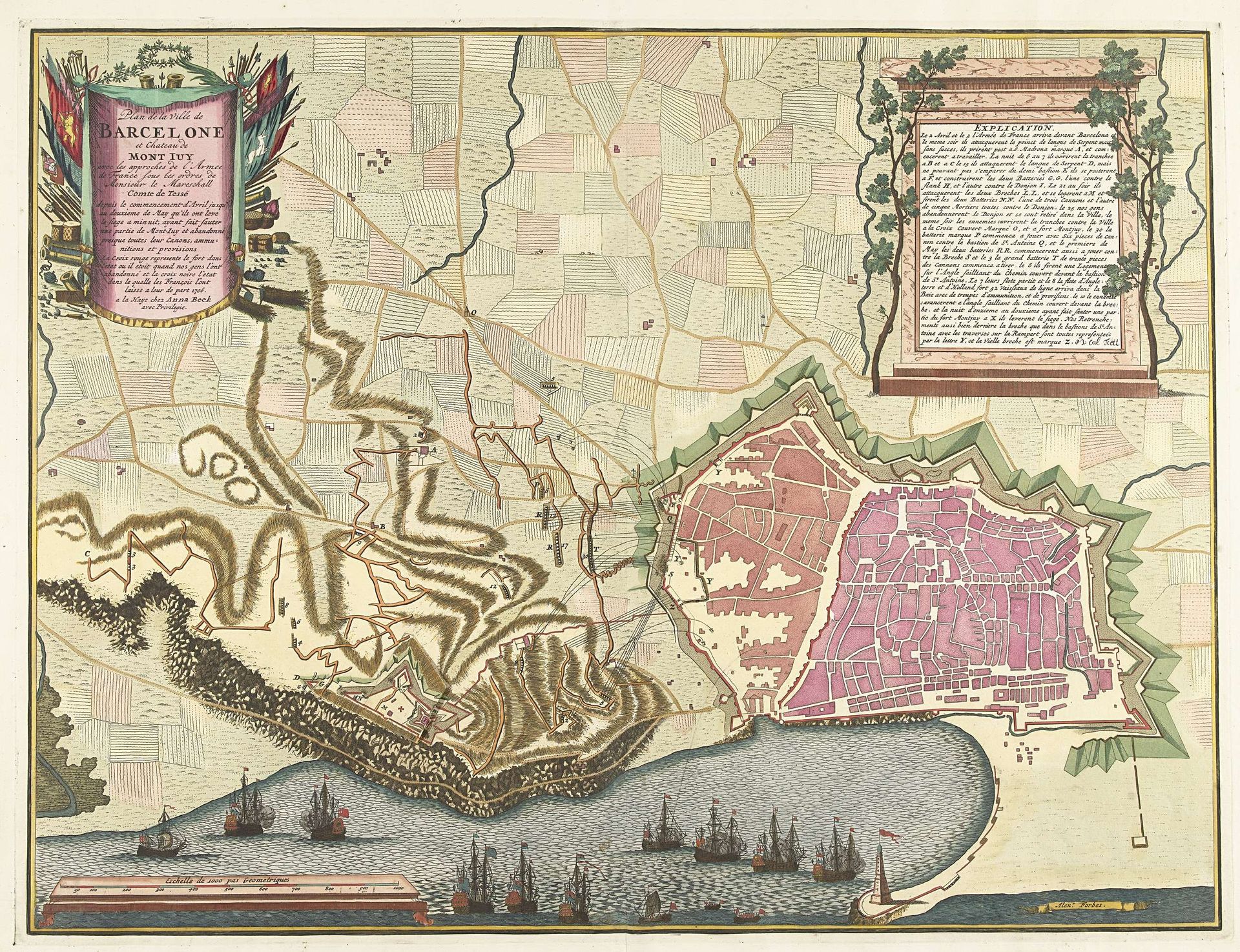 Kaart van het beleg van Barcelona, 1706 by Pieter van (II) Call