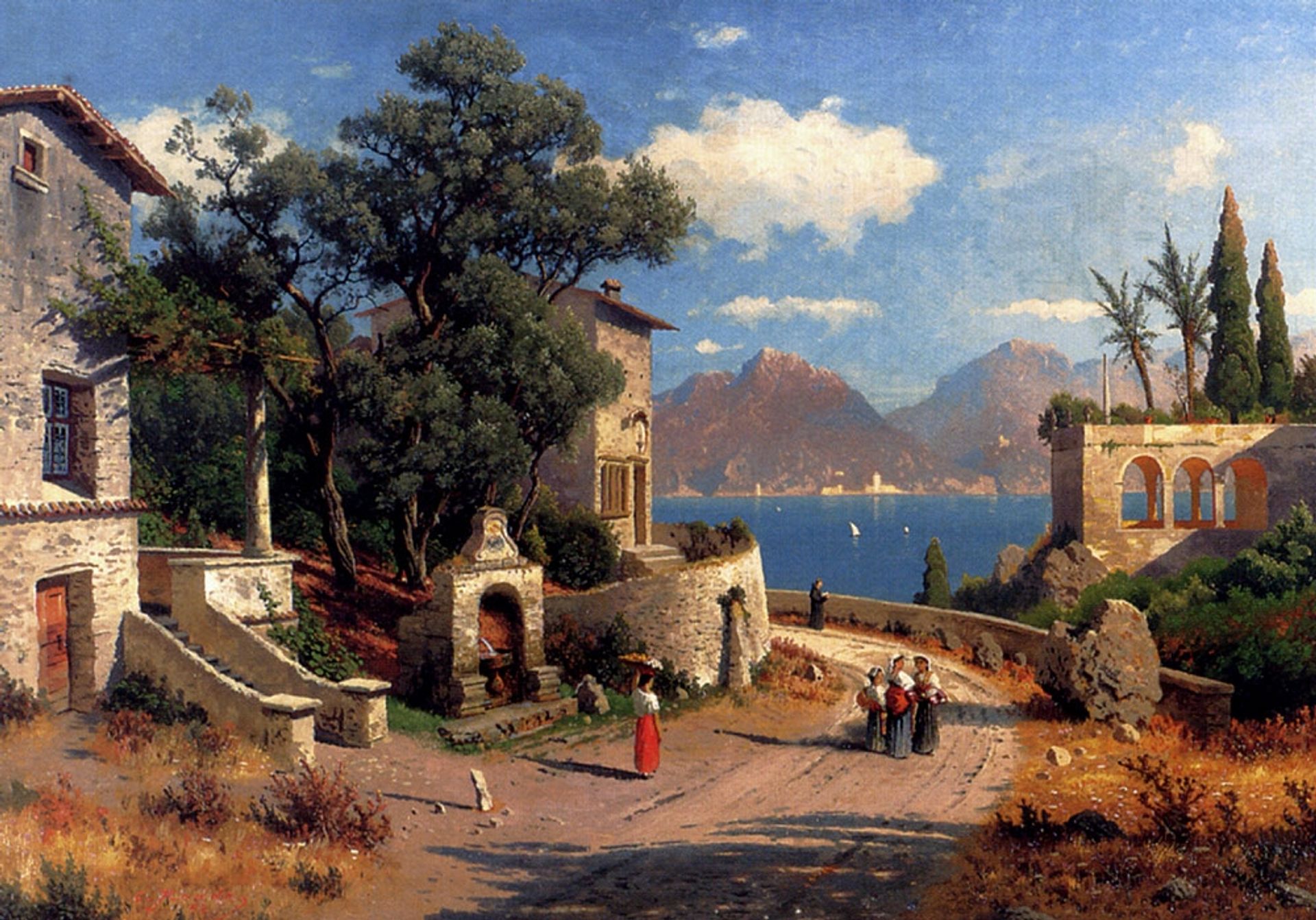 An Italian Village By A Lake by Carl Gustav Rodde