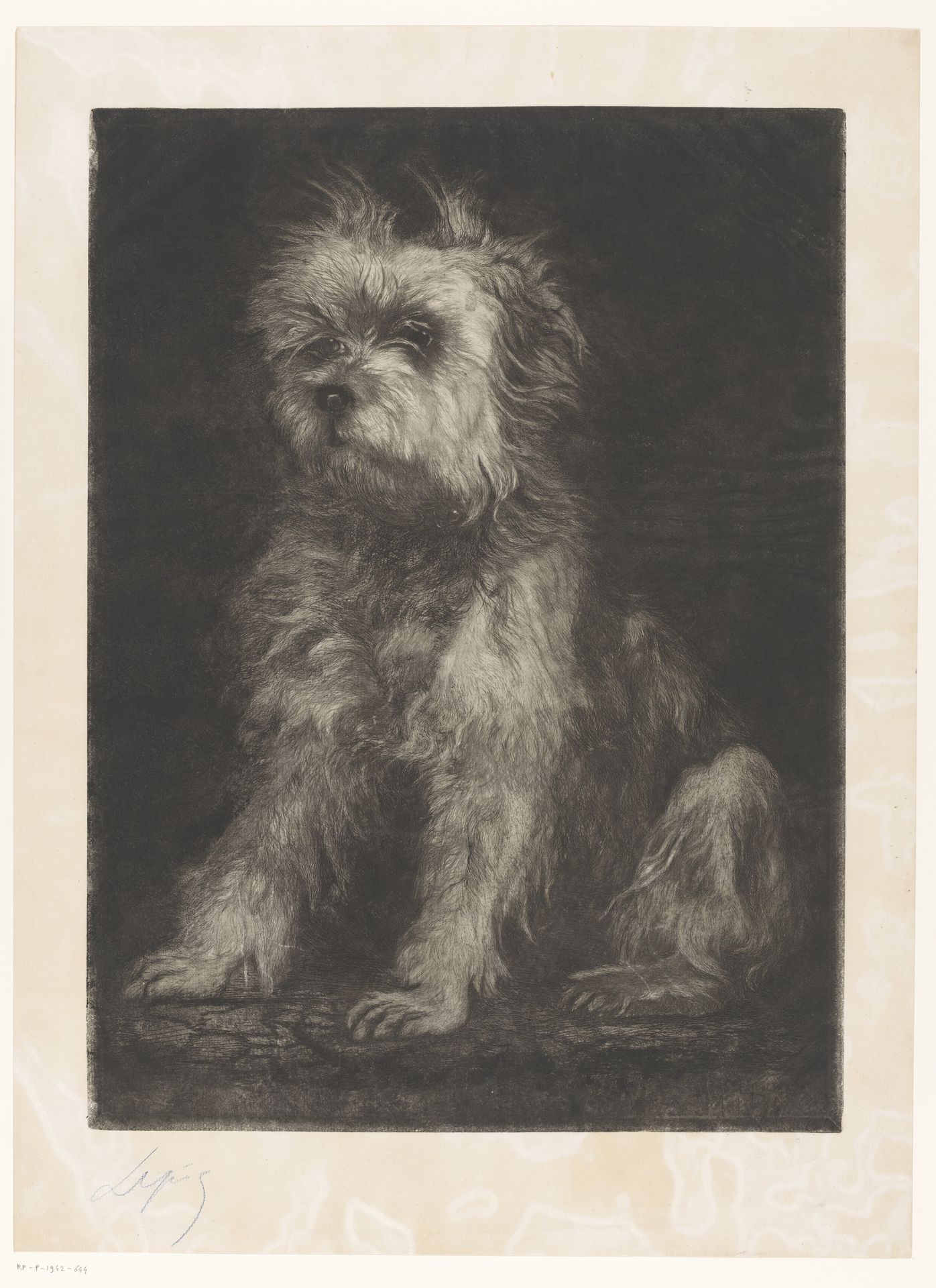 Zittende hond, mogelijk een Cairn Terrier by Ludovic Napoléon Lepic