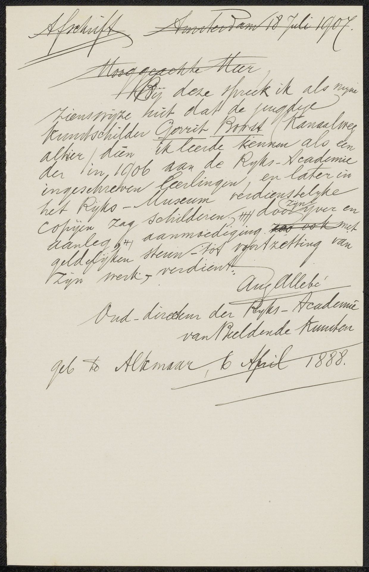 Brief aan anoniem by August Allebé