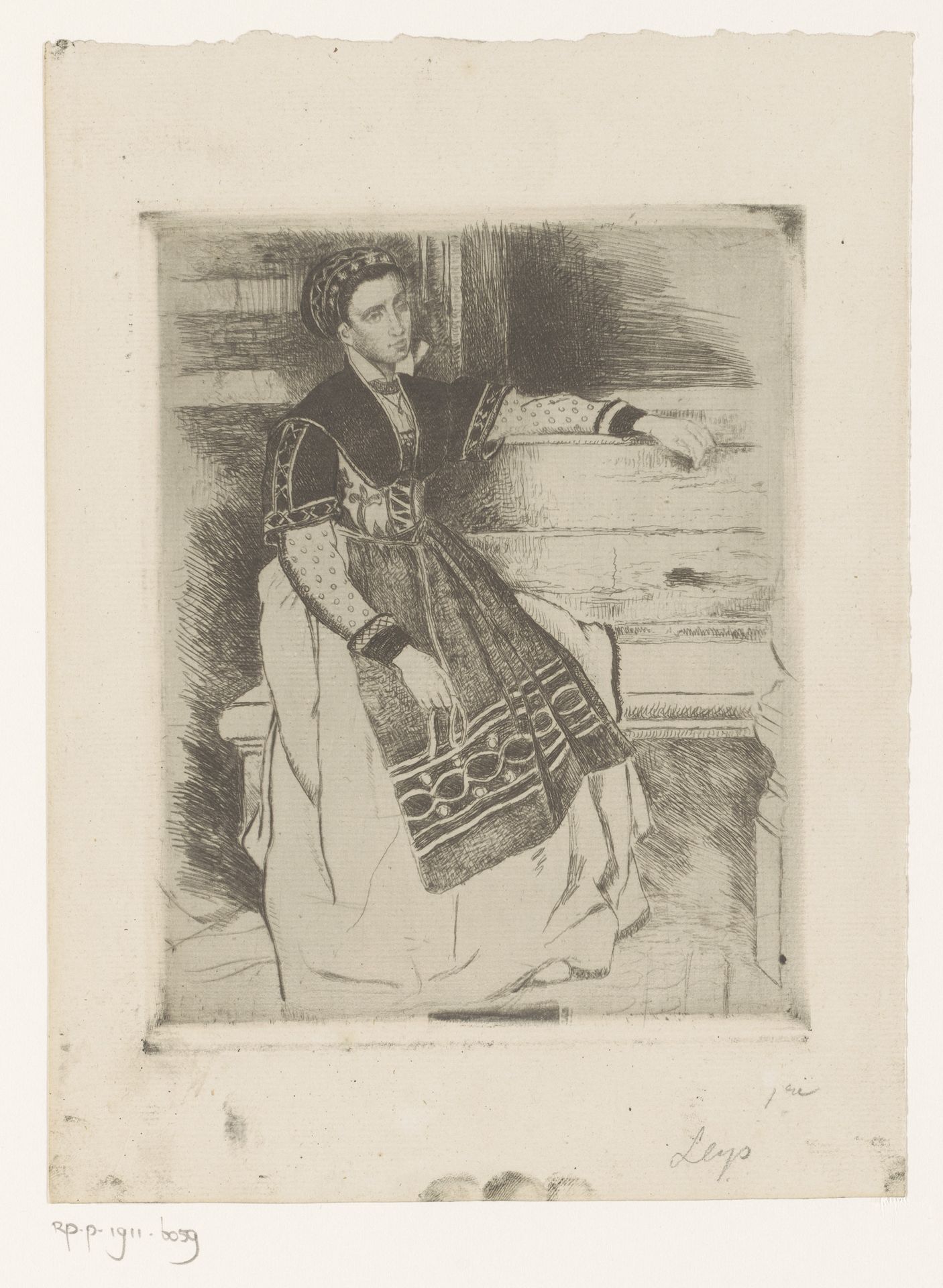 Jonge vrouw zit aan het raam by Henri Leys