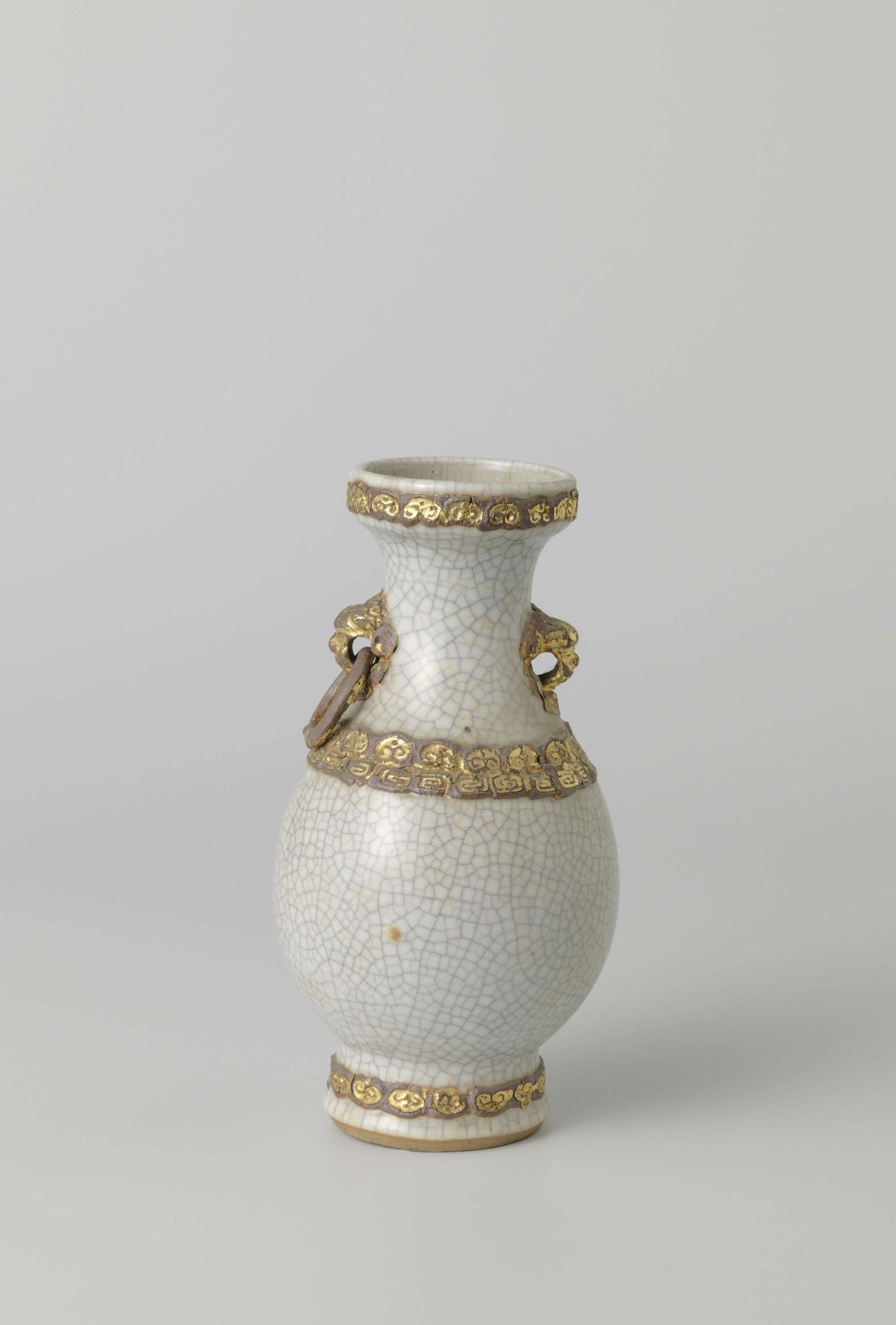 Pear-shaped vase with monster heads and gilded bands with ruyi motif by Anonymous