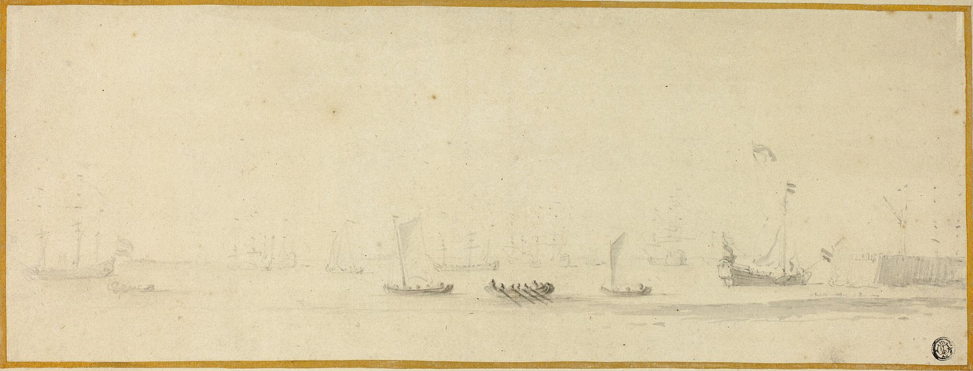 Ships in Full Sail with Small Boats by Willem van de Velde II