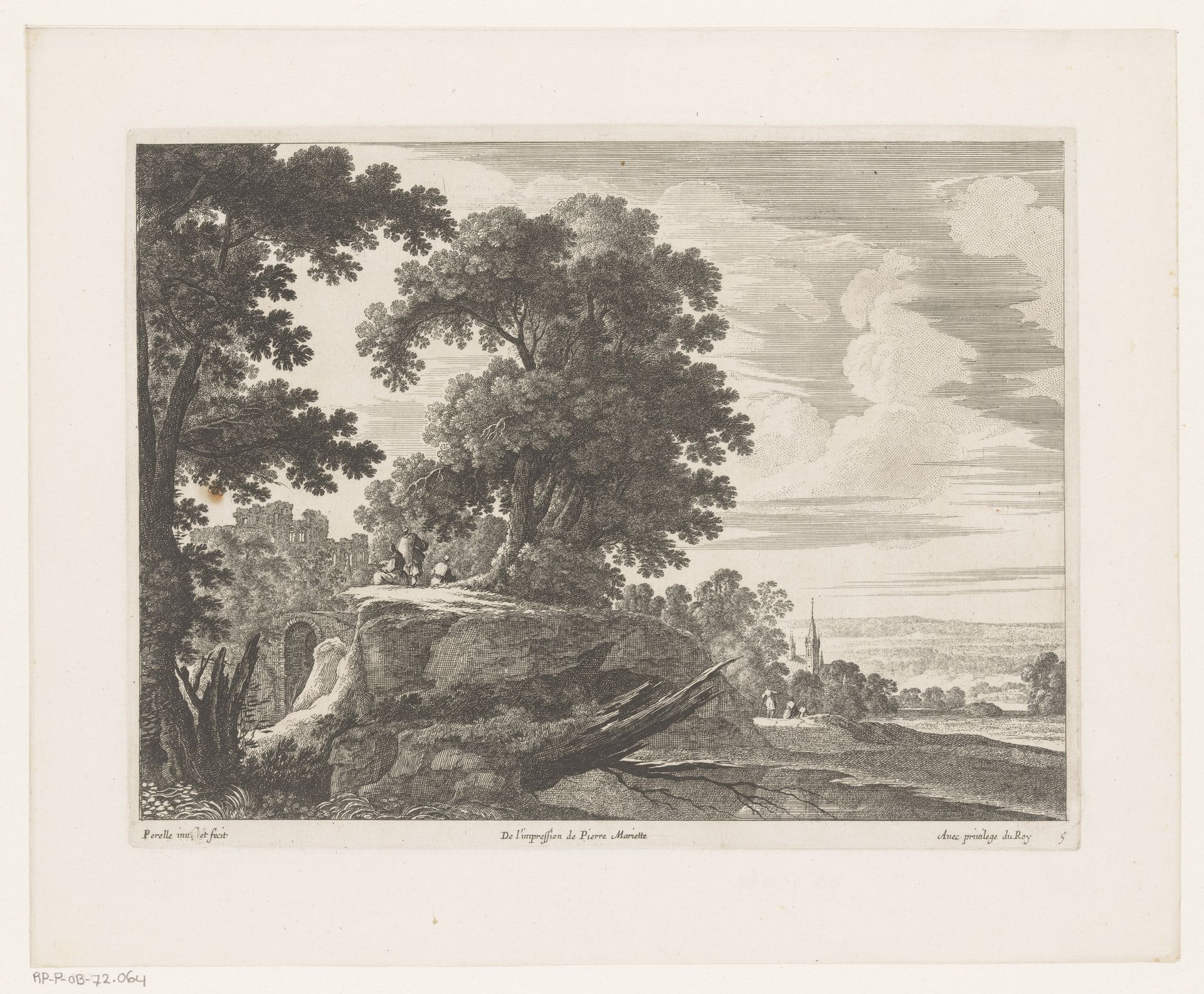 Landschap met figuren op heuvel met bomen by Nicolas Perelle