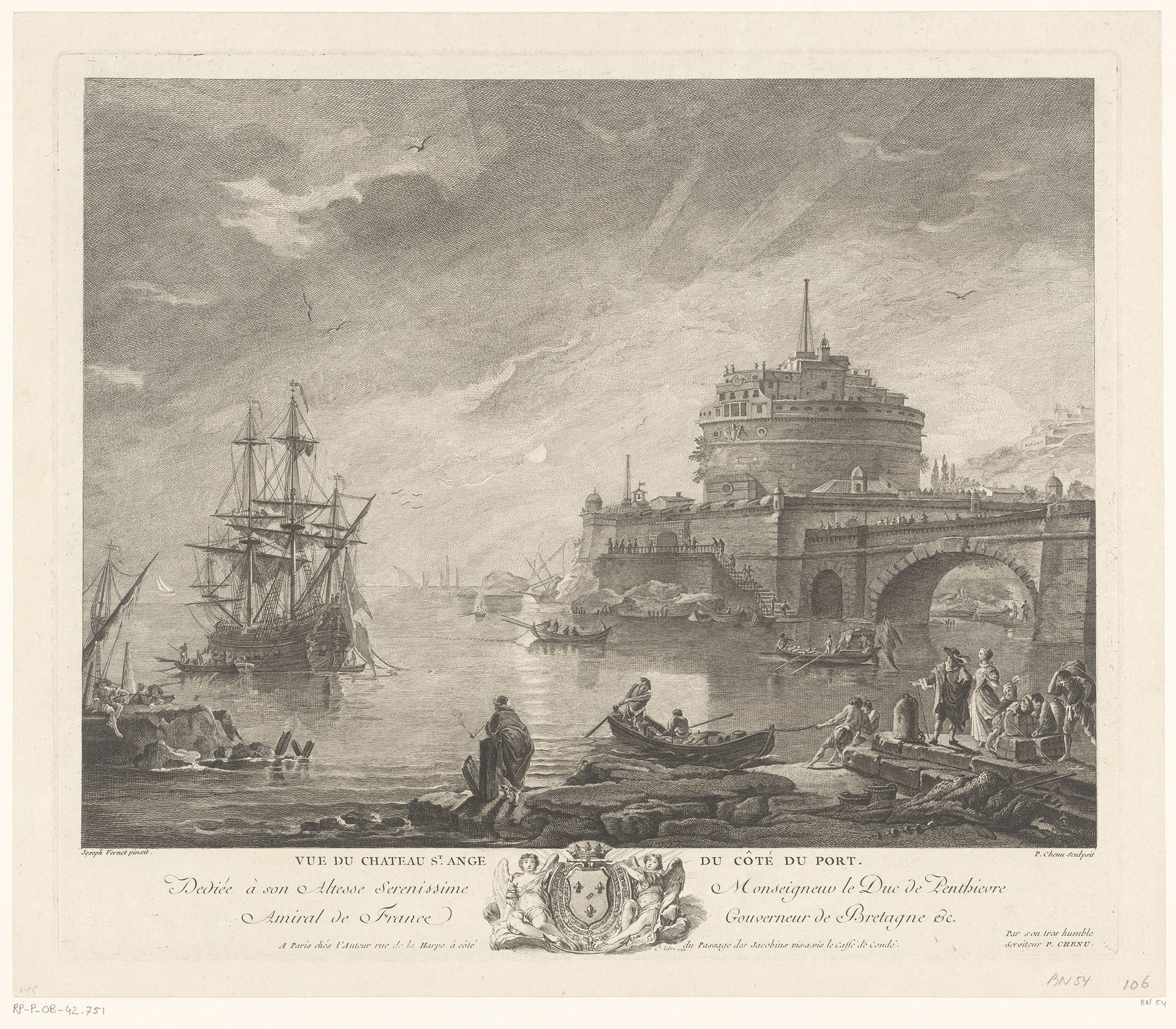 Gezicht op de Engelenburcht te Rome vanuit de haven by Pierre Chenu
