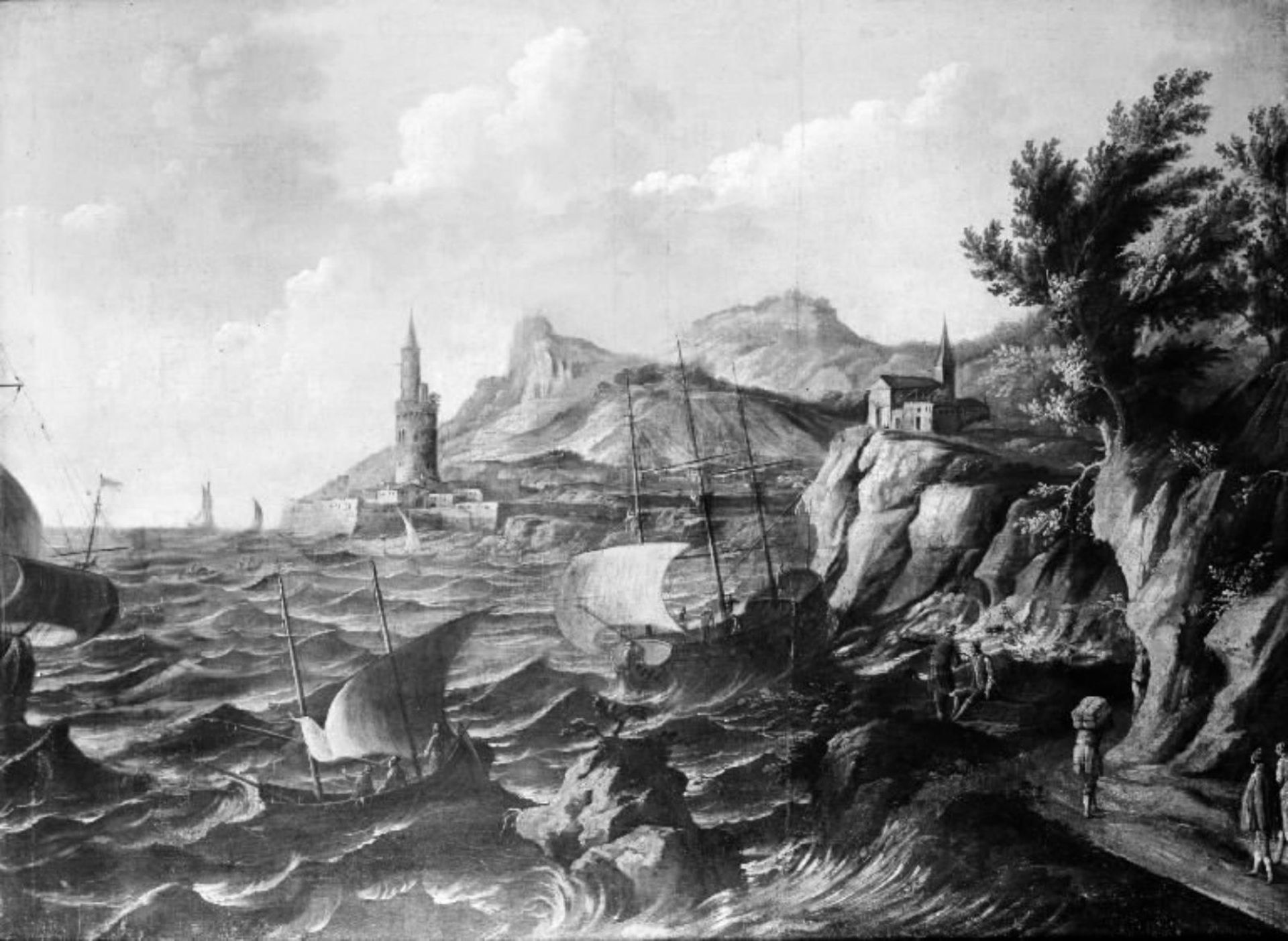 Ships off a Rocky Coast by Anonymous