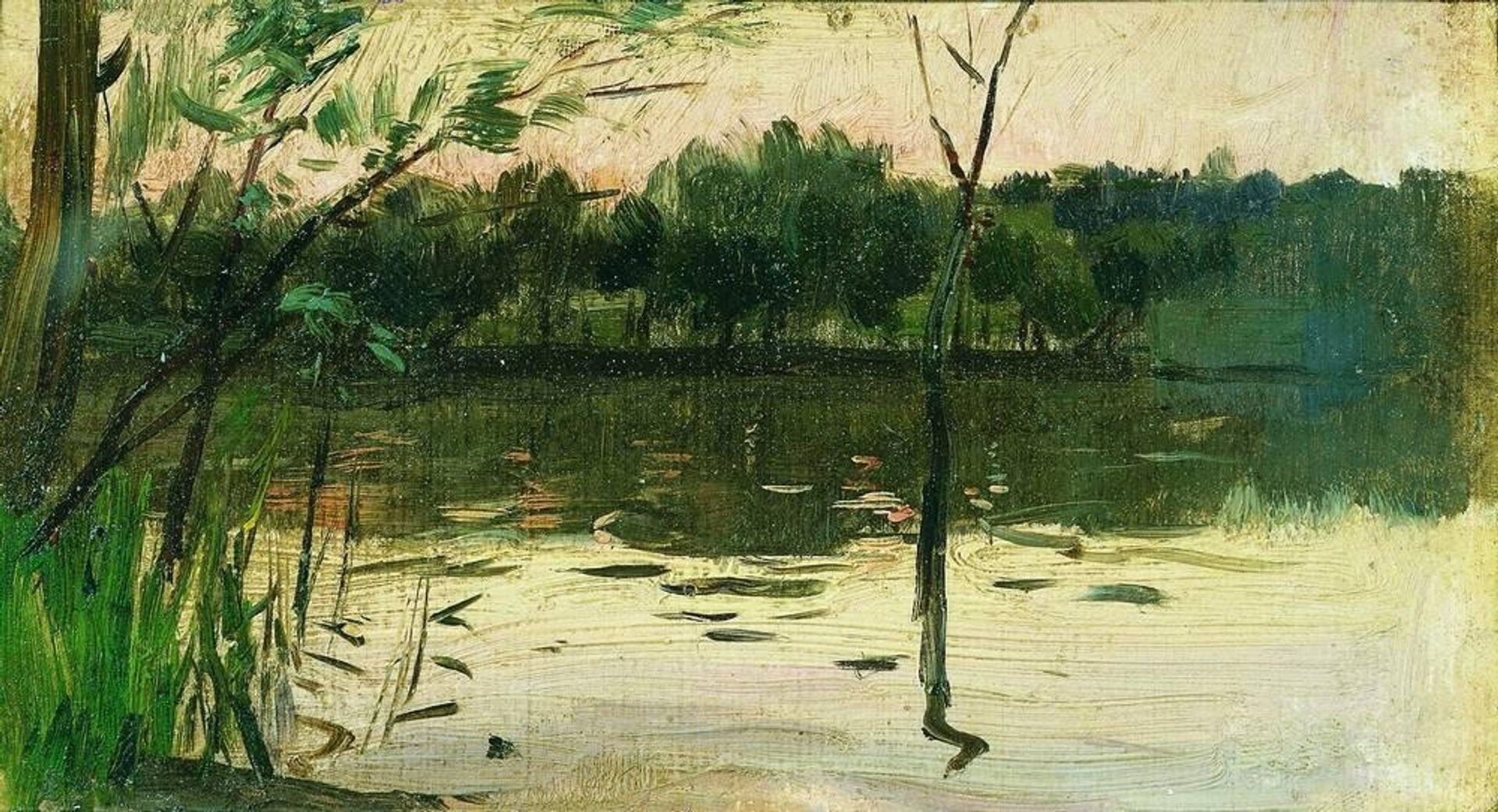Landscape with pink sunset by Isaac Levitan