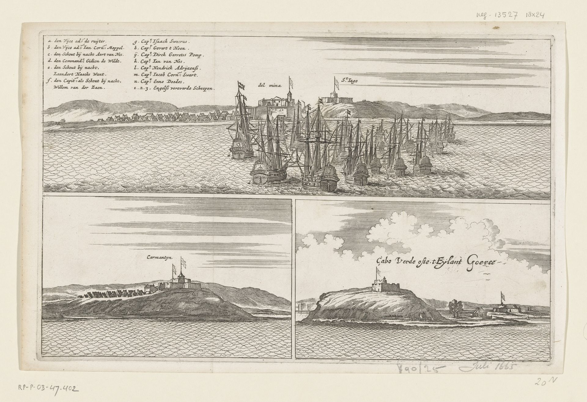 Gezicht op Elmina, Cormantijn en het eiland Goeree by Anonymous