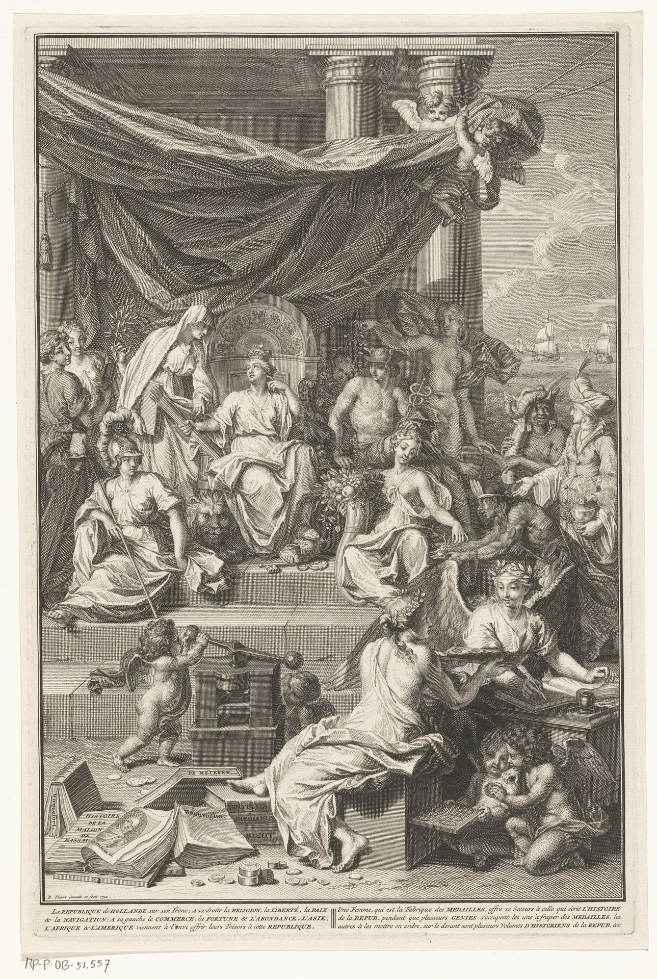 Personificatie van de Republiek der Zeven Verenigde Nederlanden omgeven door allegorische figuren by Bernard Picart