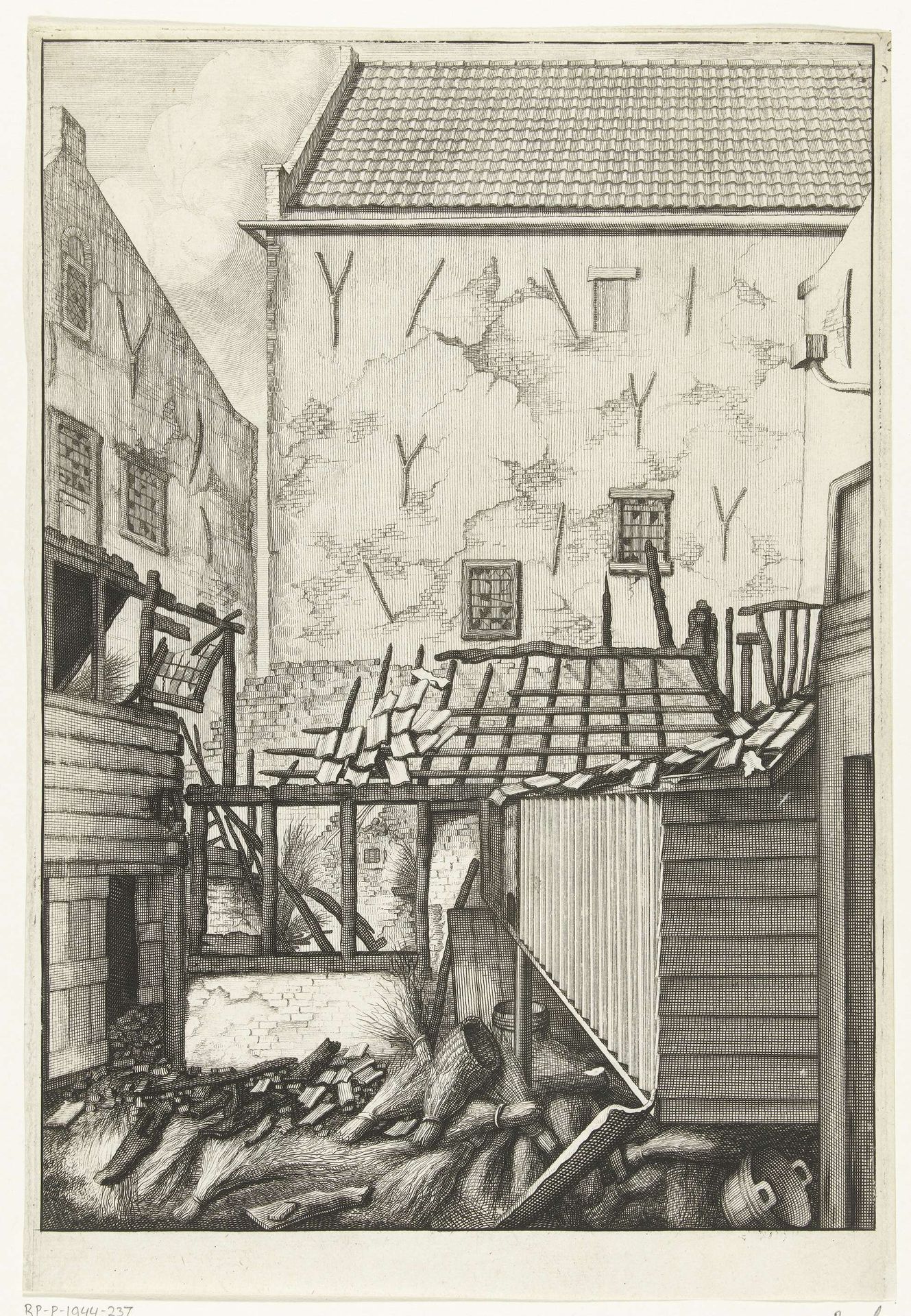 Uitgebrande bakkerij op Vlooienburg, 1682 by Anonymous