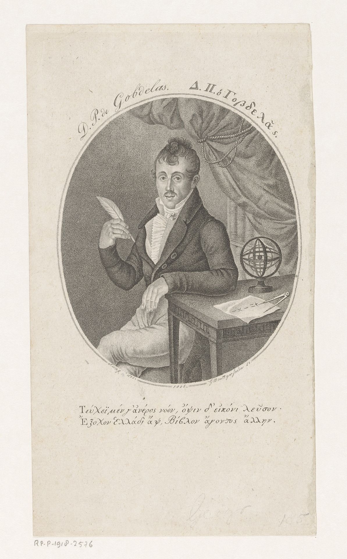 Portret van Dēmētrios Gobdelas by Johann Gottlieb Boettger
