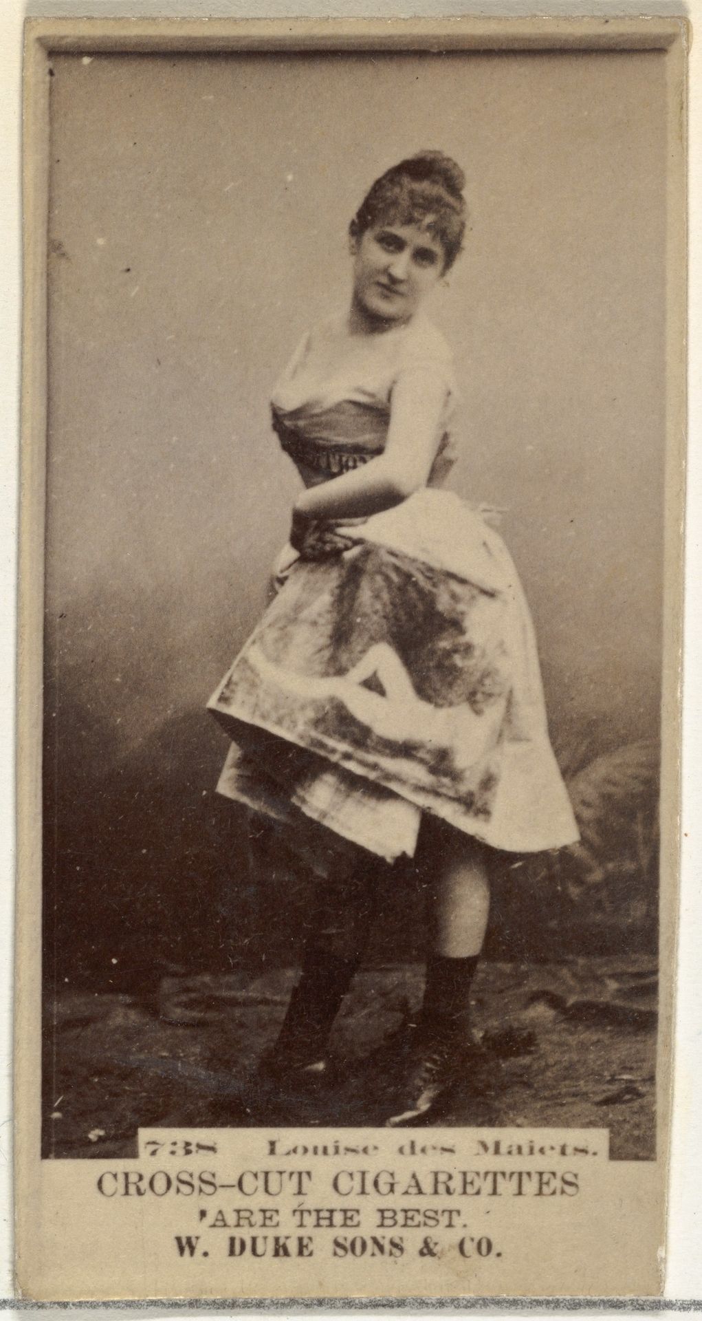 Card Number 738, Louise des Maiets, from the Actors and Actresses series (N145-3) issued by Duke Sons & Co. to promote Cross Cut Cigarettes by W. Duke, Sons & Co.