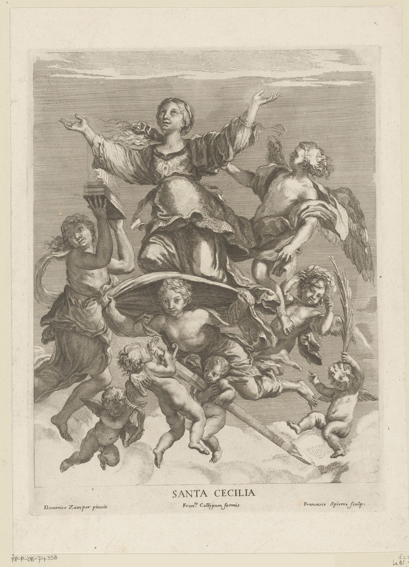 Engelen dragen de heilige Cecilia naar de hemel by François Spierre