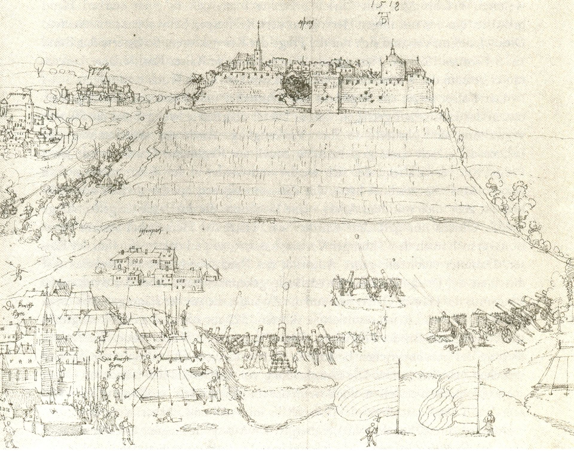 Hohenasperg siege by Georg von Frundsberg in war of Swabian federal versus Herzog Ulrich by Albrecht Durer