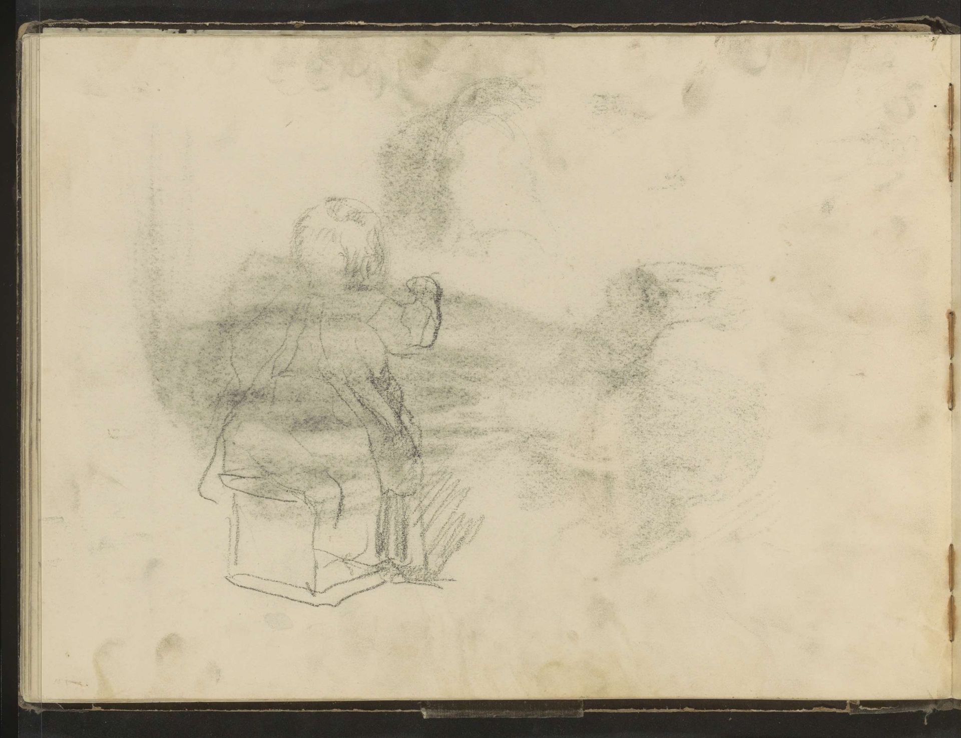 Meisje zittend op een stoof, op de rug gezien by Albert Neuhuys