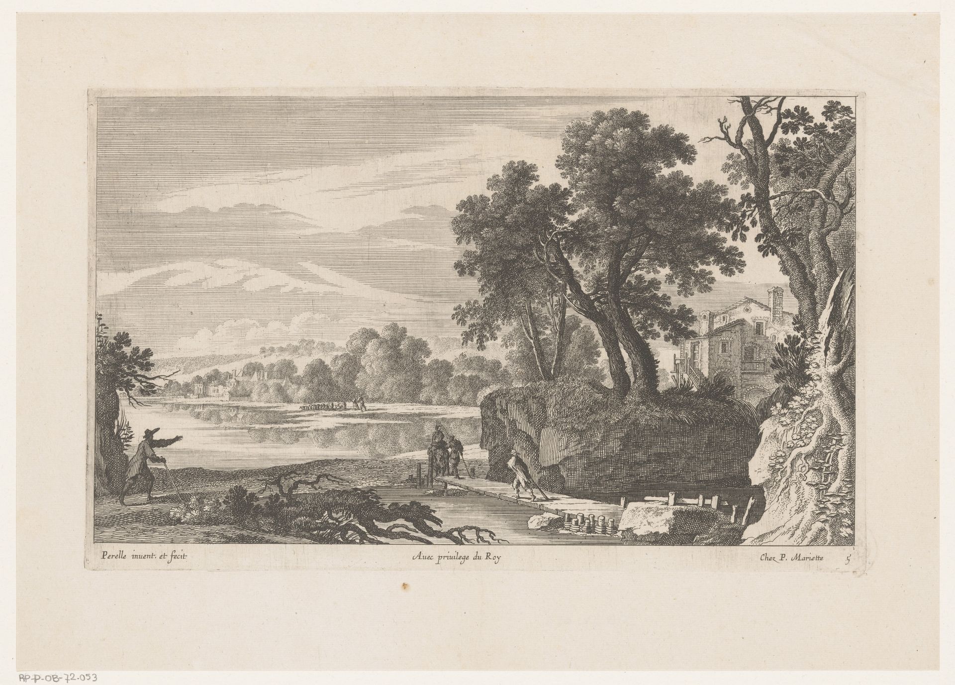 Rivierlandschap met steiger by Nicolas Perelle