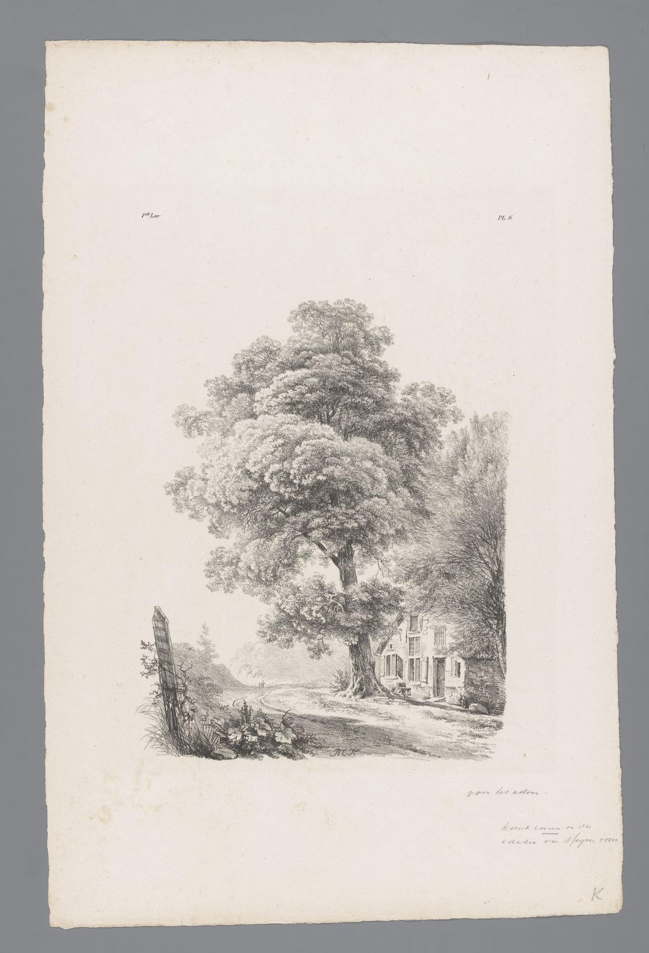 Landweg met boom en boerderij by Barend Cornelis Koekkoek