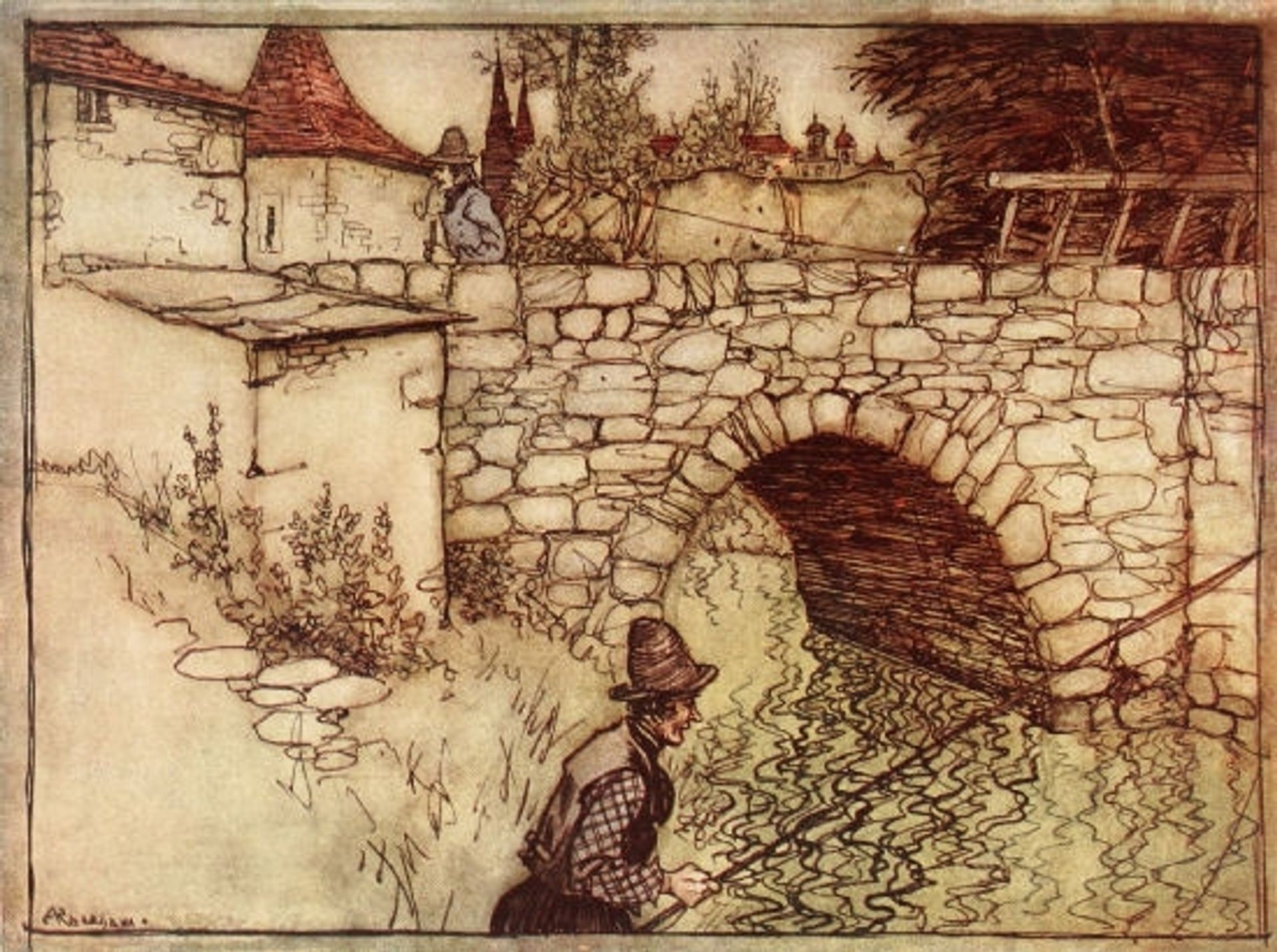 Once upon a time a poor Peasant, named Crabb, was taking a load of wood drawn by two oxen to the town for sale by Arthur Rackham