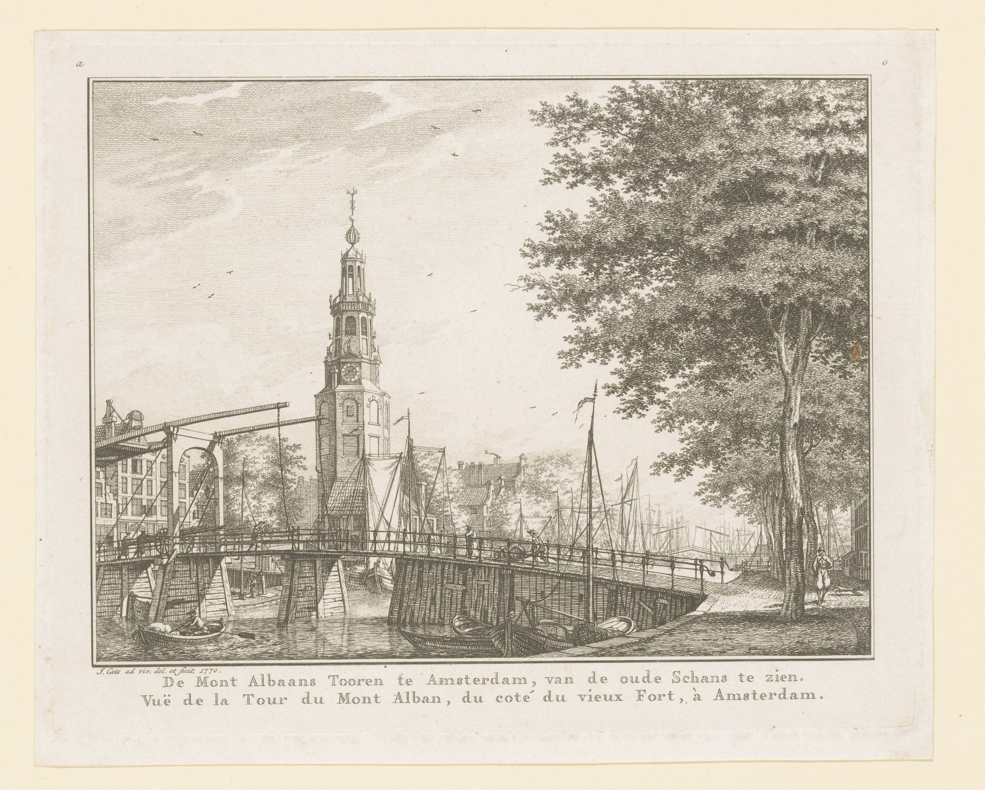 Gezicht vanaf de Oudeschans op de Montelbaanstoren in Amsterdam by Jacob Cats
