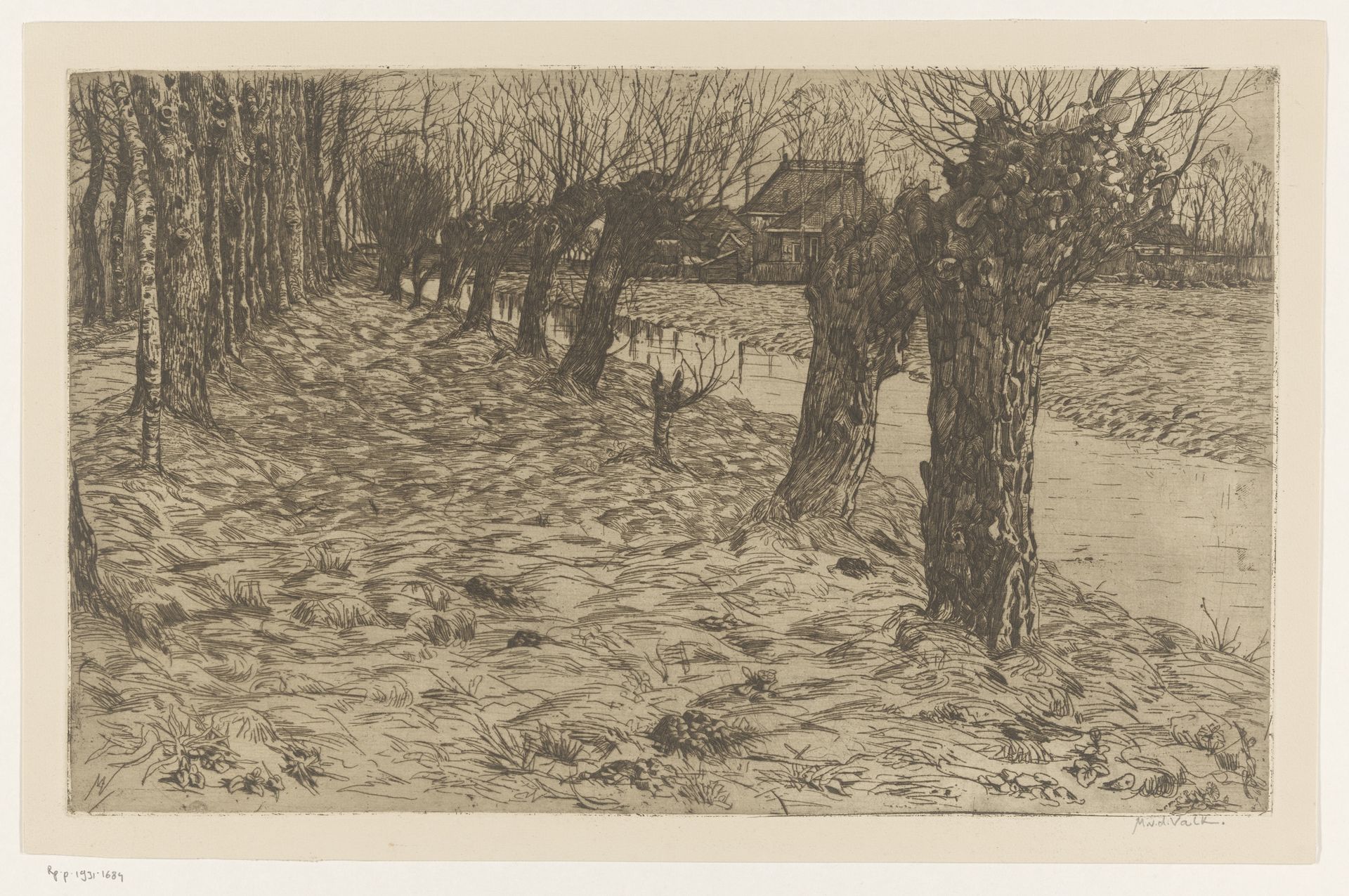 Weg en wilgen langs een sloot by Maurits van der Valk