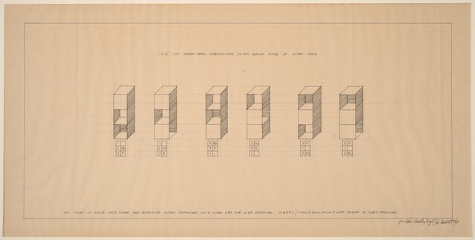 123/ Six Three-Part Variations Using Each Kind of Cube Once by Sol LeWitt