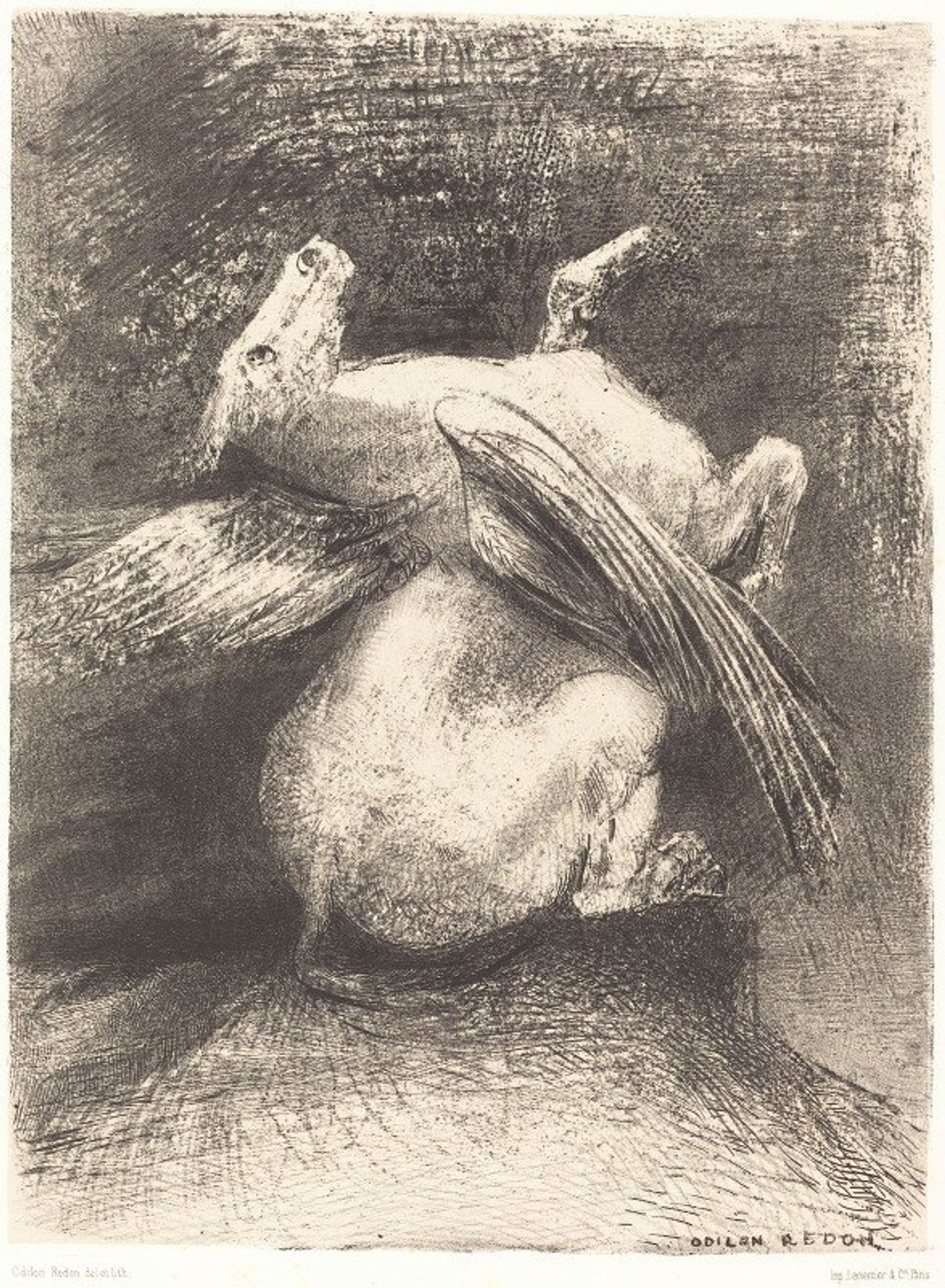 L’Aile impuissante n’eleva point la bete en ces noirs espaces by Odilon Redon
