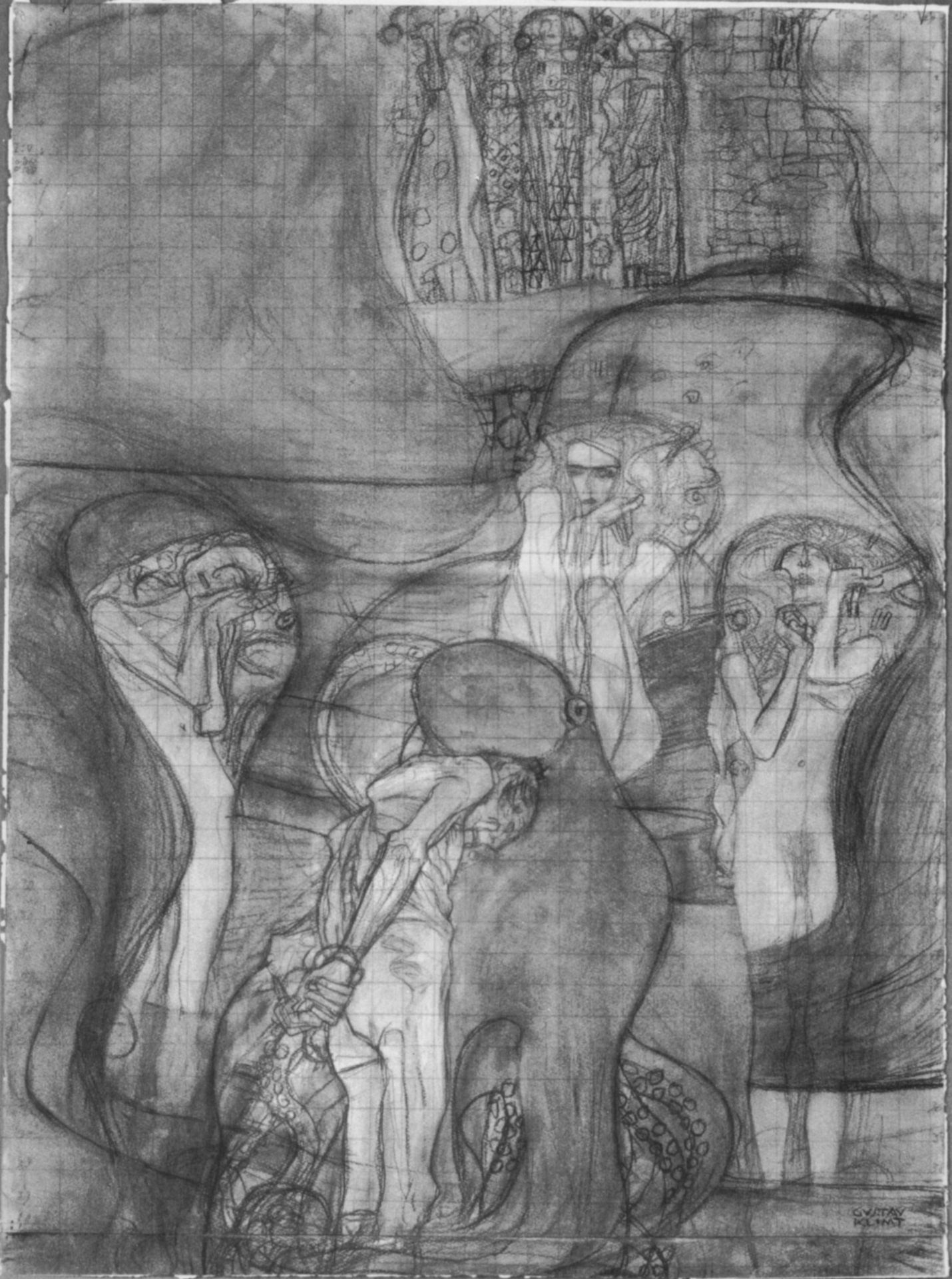 Painted composition draft Jusisprudenz by Gustav Klimt