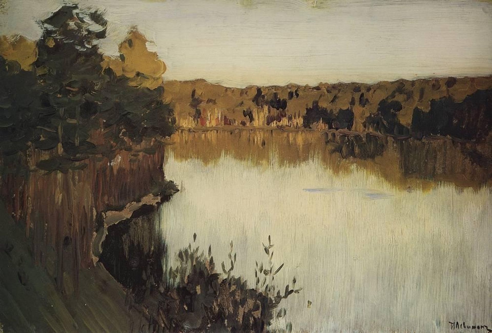 Sunset over a Forest Lake. Study by Isaac Levitan