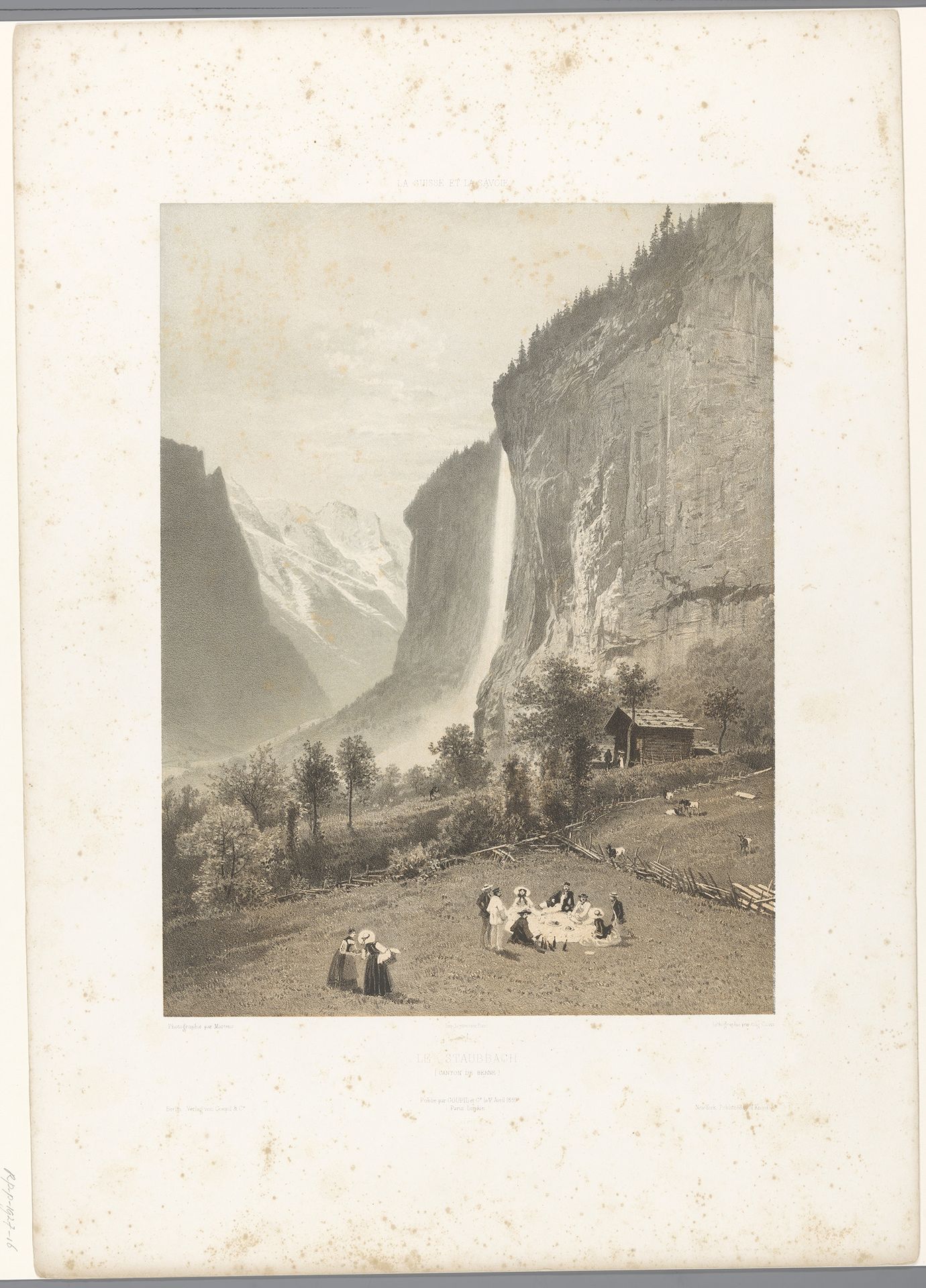 Picknick met zicht op de Staubbachwaterval by Eugène Cicéri
