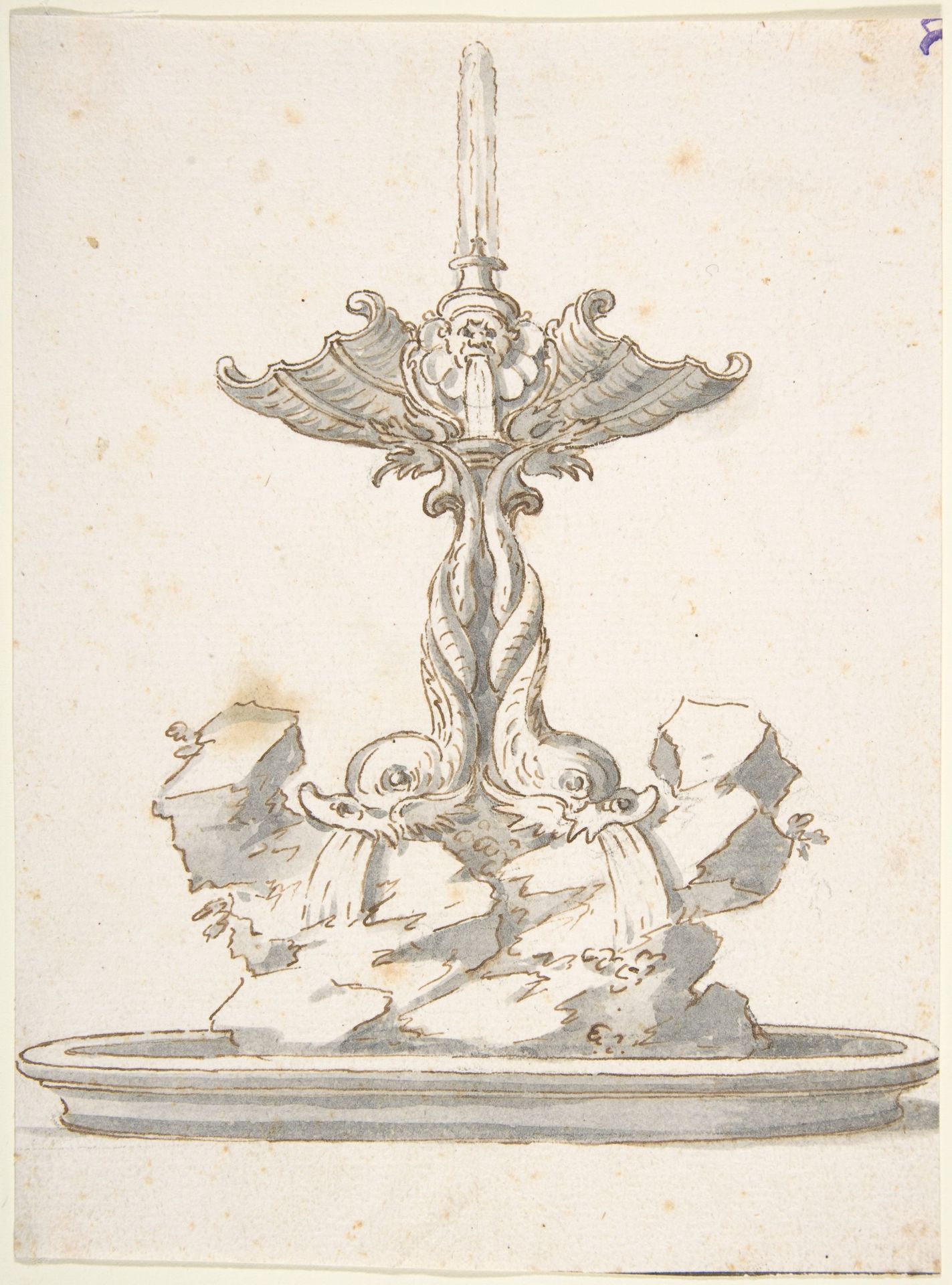 Design for Fountain with Dolphins and Grotesque Head by Anonymous