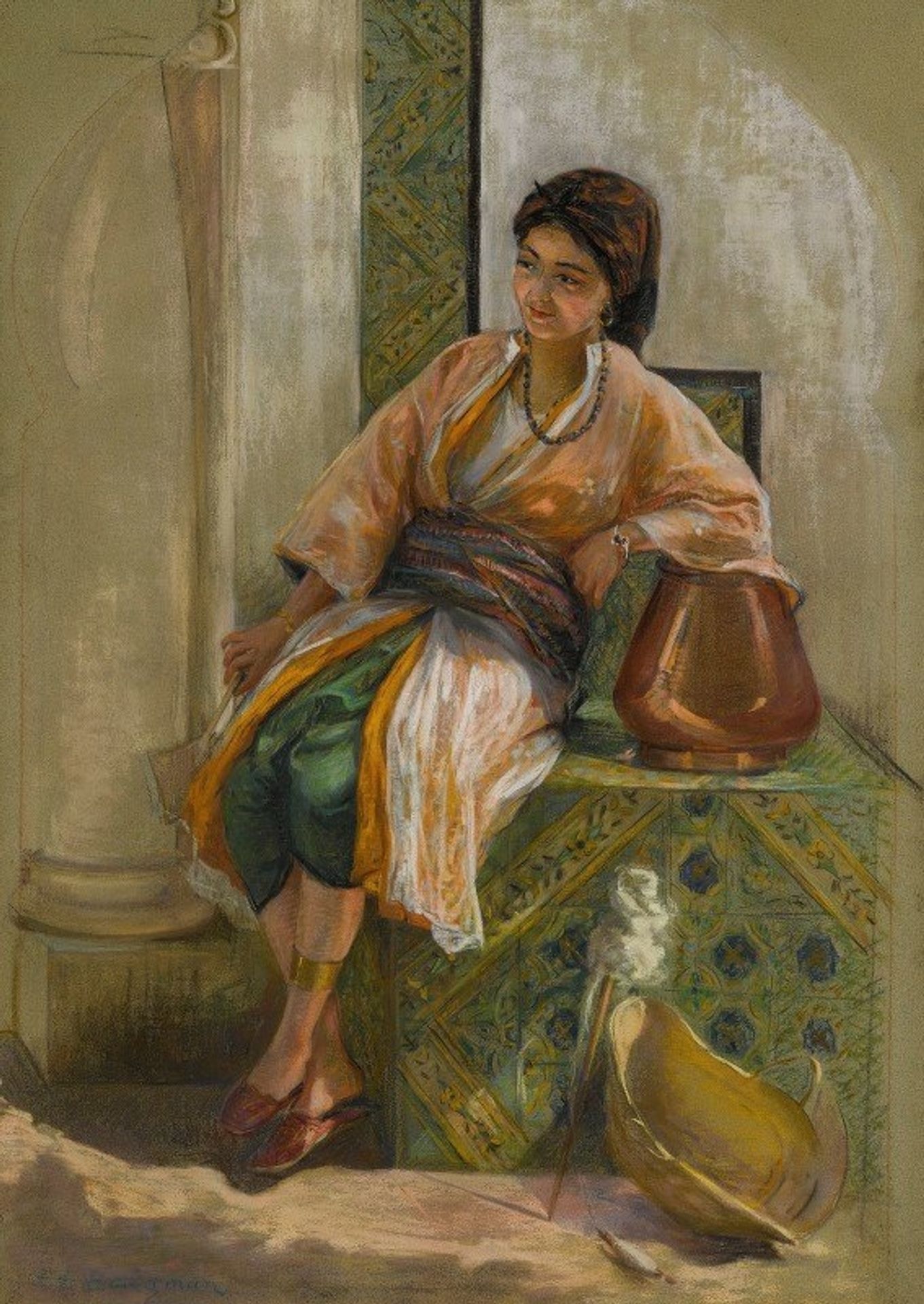 Jeune Fille À L’éventail by Frederick Arthur Bridgman