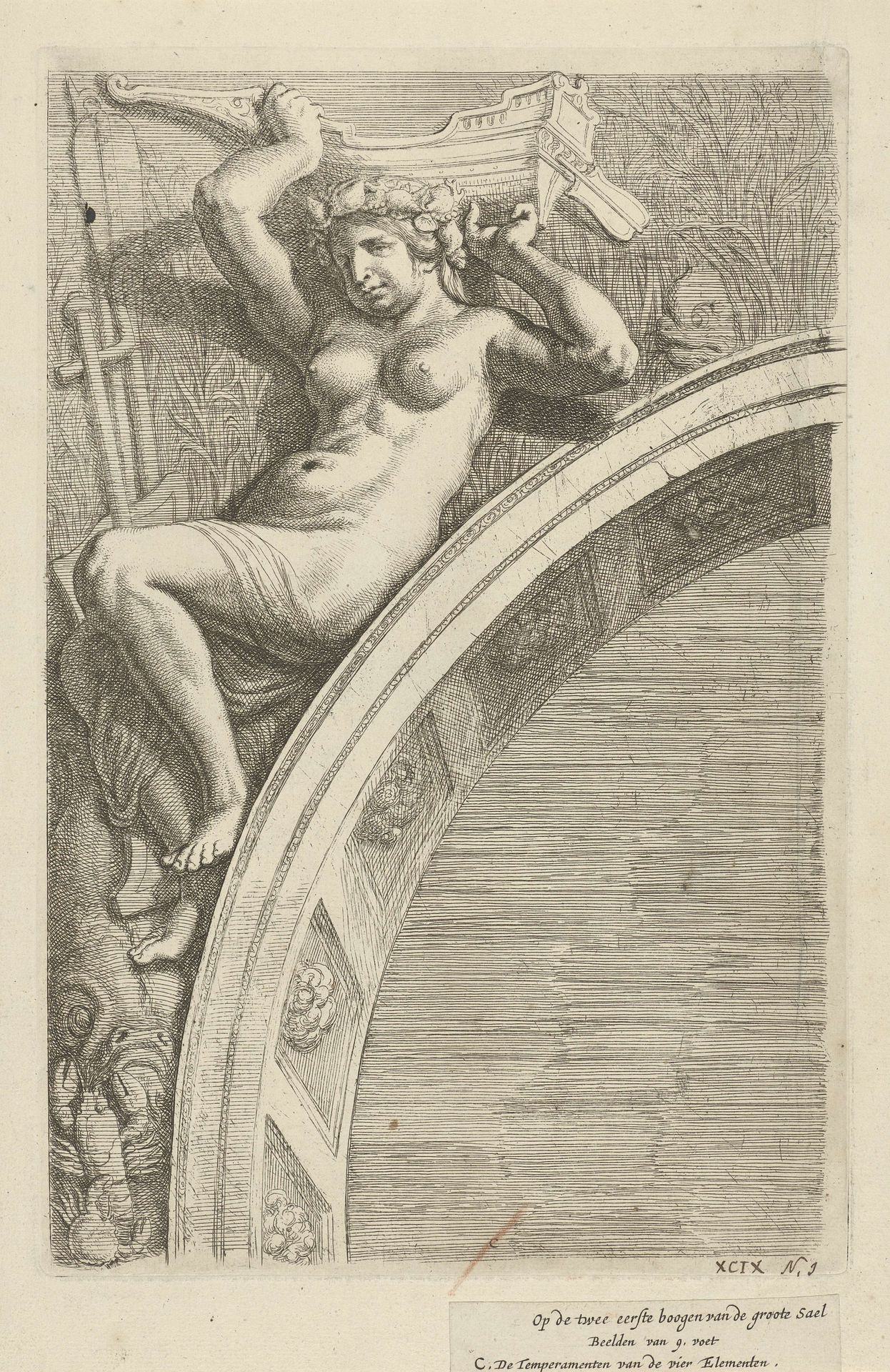 Reliëf met personificatie van het element Water boven boog in de Burgerzaal van het Stadhuis op de Dam by Hubert Quellinus