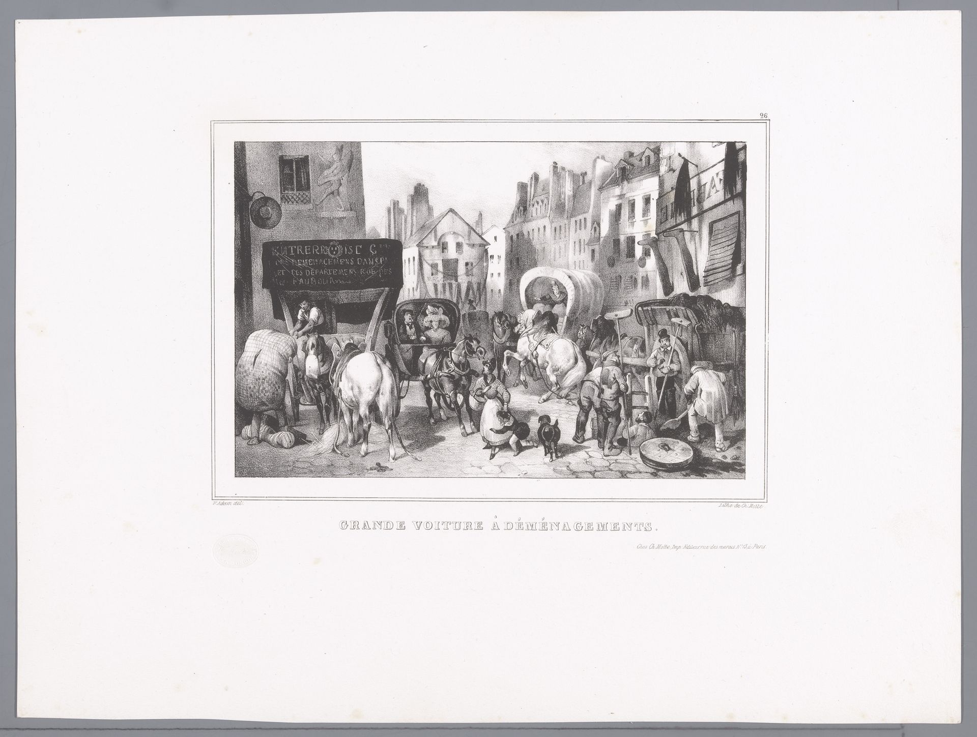 Grote verhuiswagen wordt geladen in een straat by Victor Adam