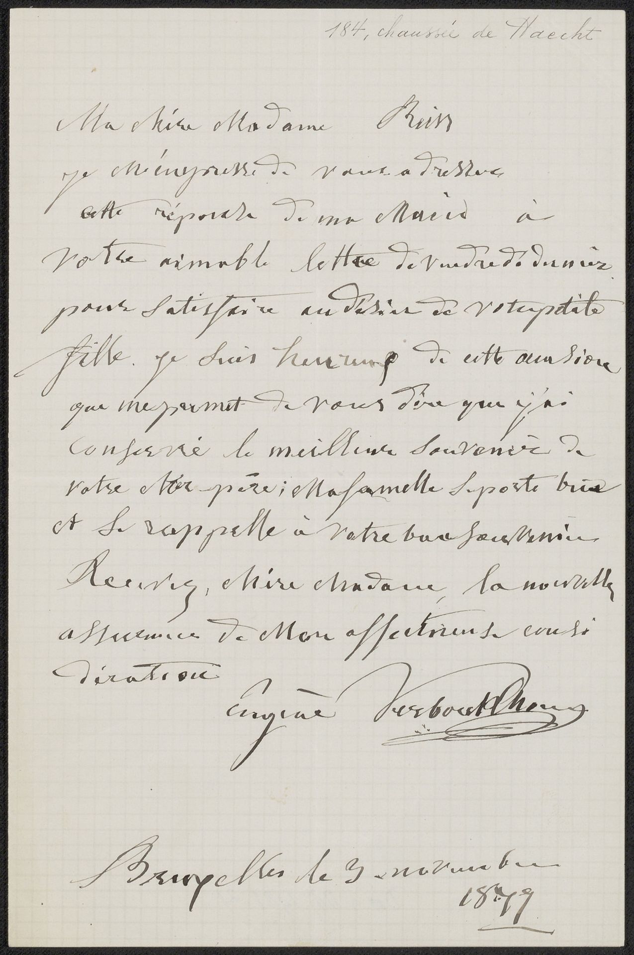 Brief aan mevrouw Reiss by Eugène Verboeckhoven