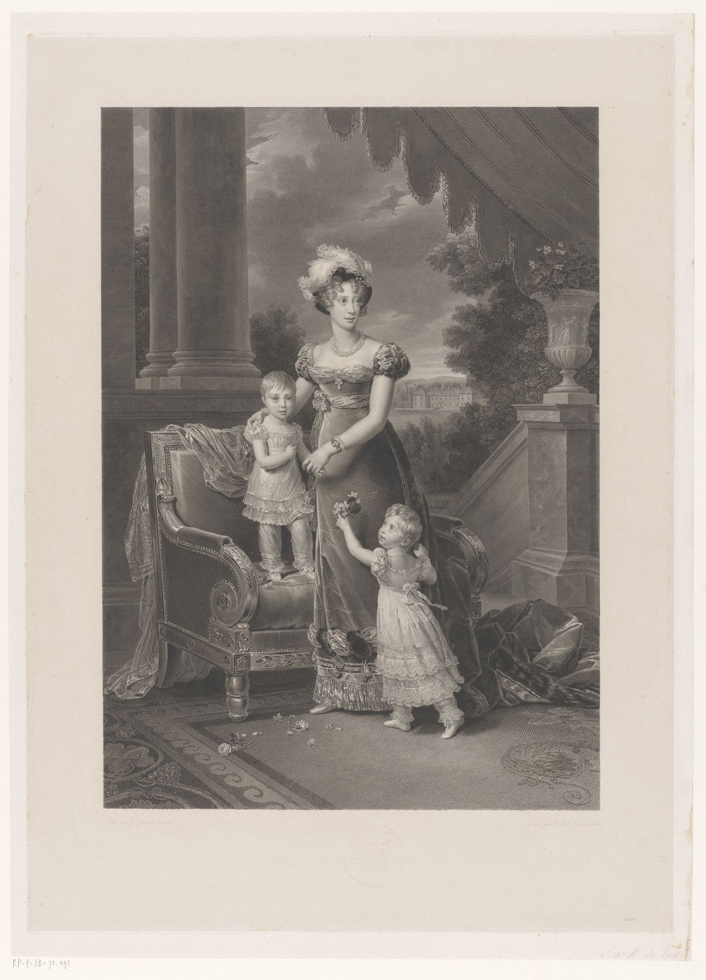 Portret van Maria Carolina Bourbon-Sicilië met haar twee kinderen by Adolphe Alexandre Joseph Caron