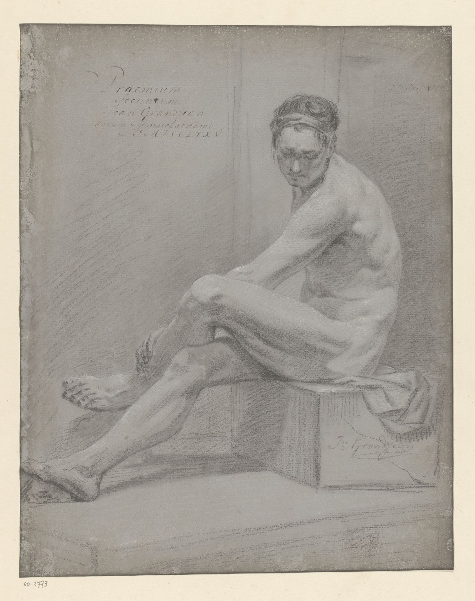 Zittend mannelijk naakt, van opzij gezien (2e prijs 1775) by Jean Grandjean