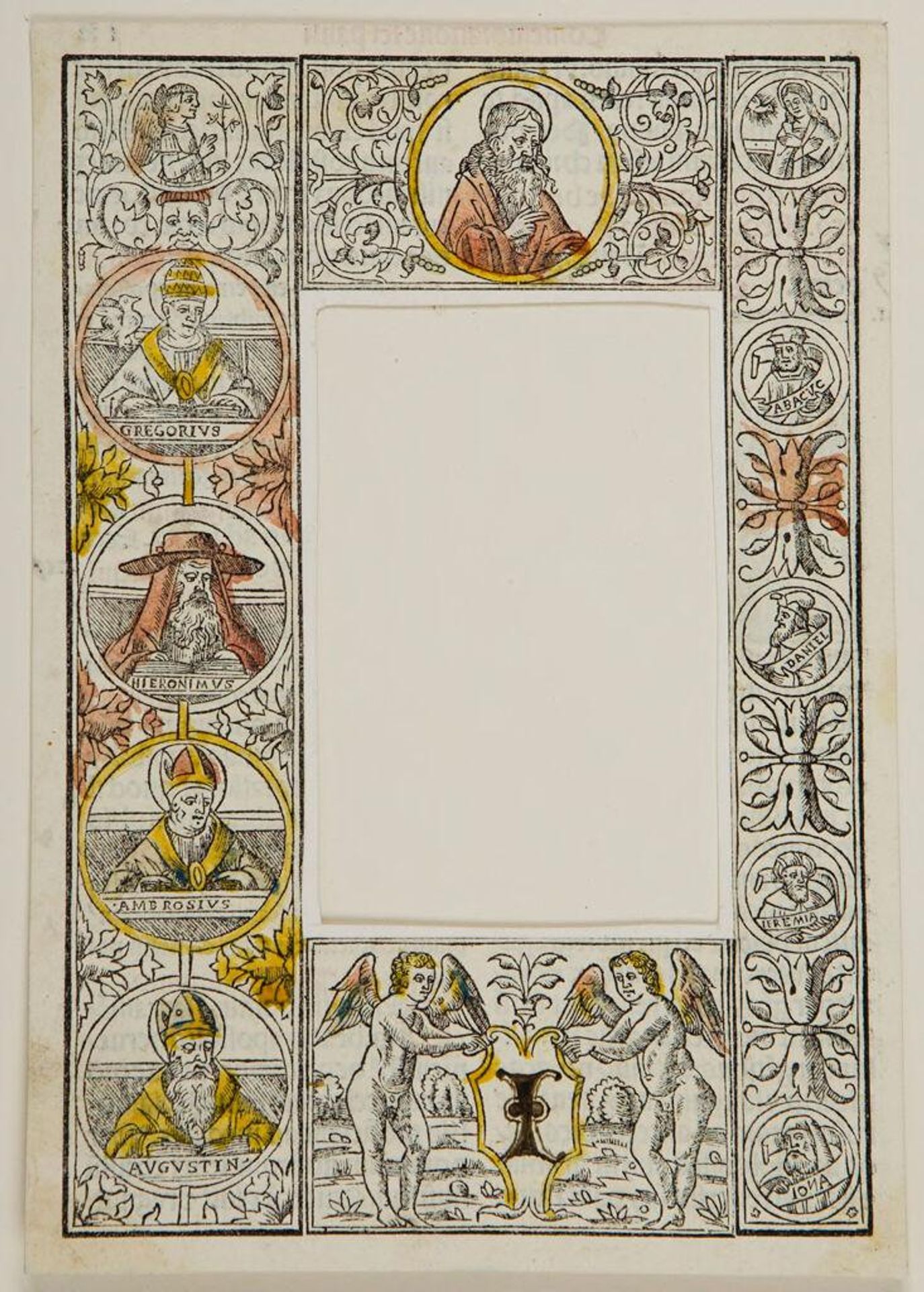Border of Four Blocks:  Christ Blessing; Two Winged Figures Holding a Shield; Virgin, Four Prophets; Angel of the Annunciation, Four Latin Fathers by Anonymous