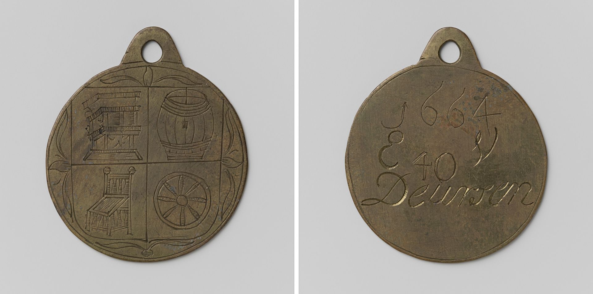 Rademakers-, kuipers-, draaiers- en schrijnwerkers- of Vier Ambachtengilde van 's-Hertogenbosch, gildepenning van E. van Deursen met no. 40 by Anonymous