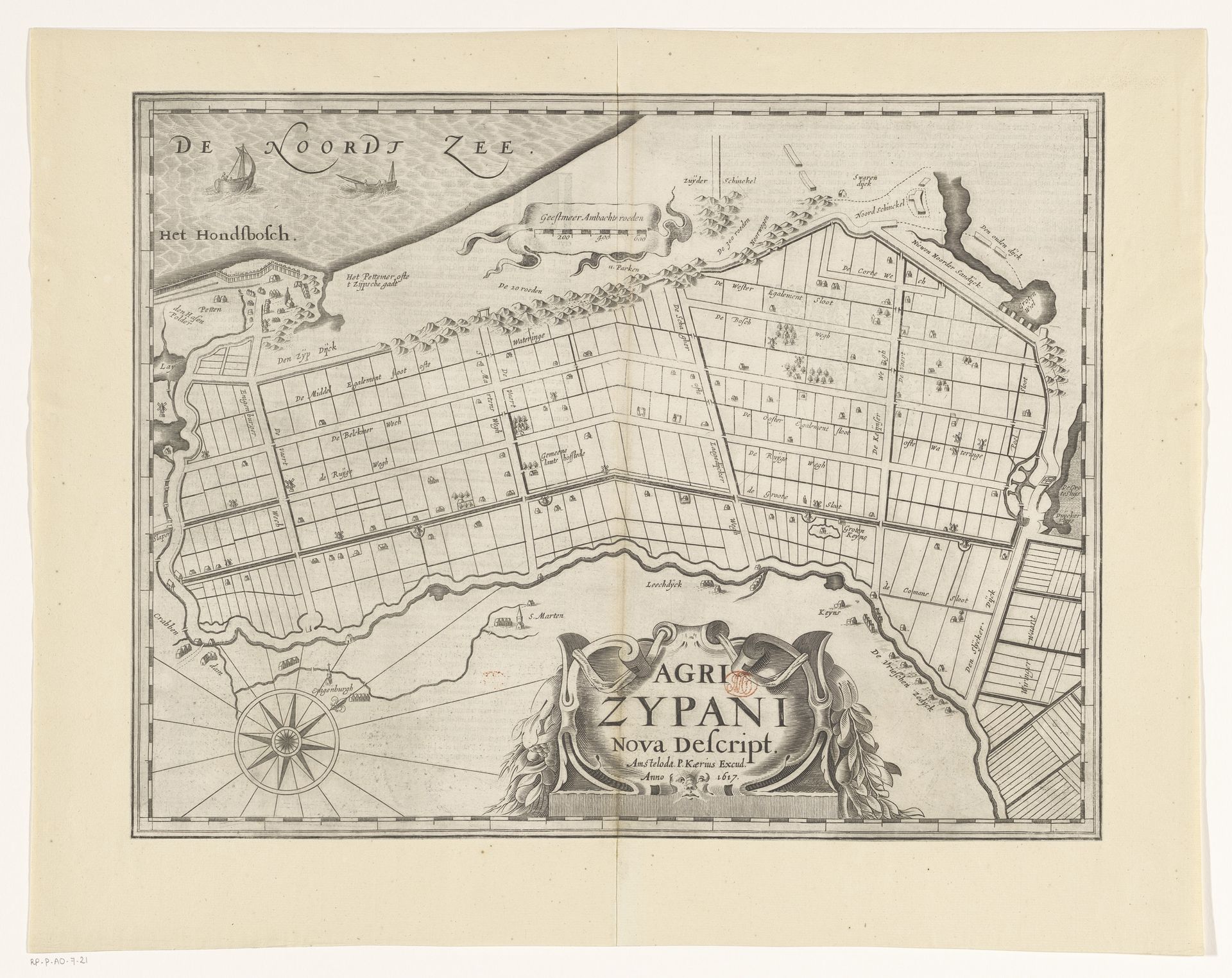 Kaart van de Zijpe- en Hazepolder by Pieter van der Keere